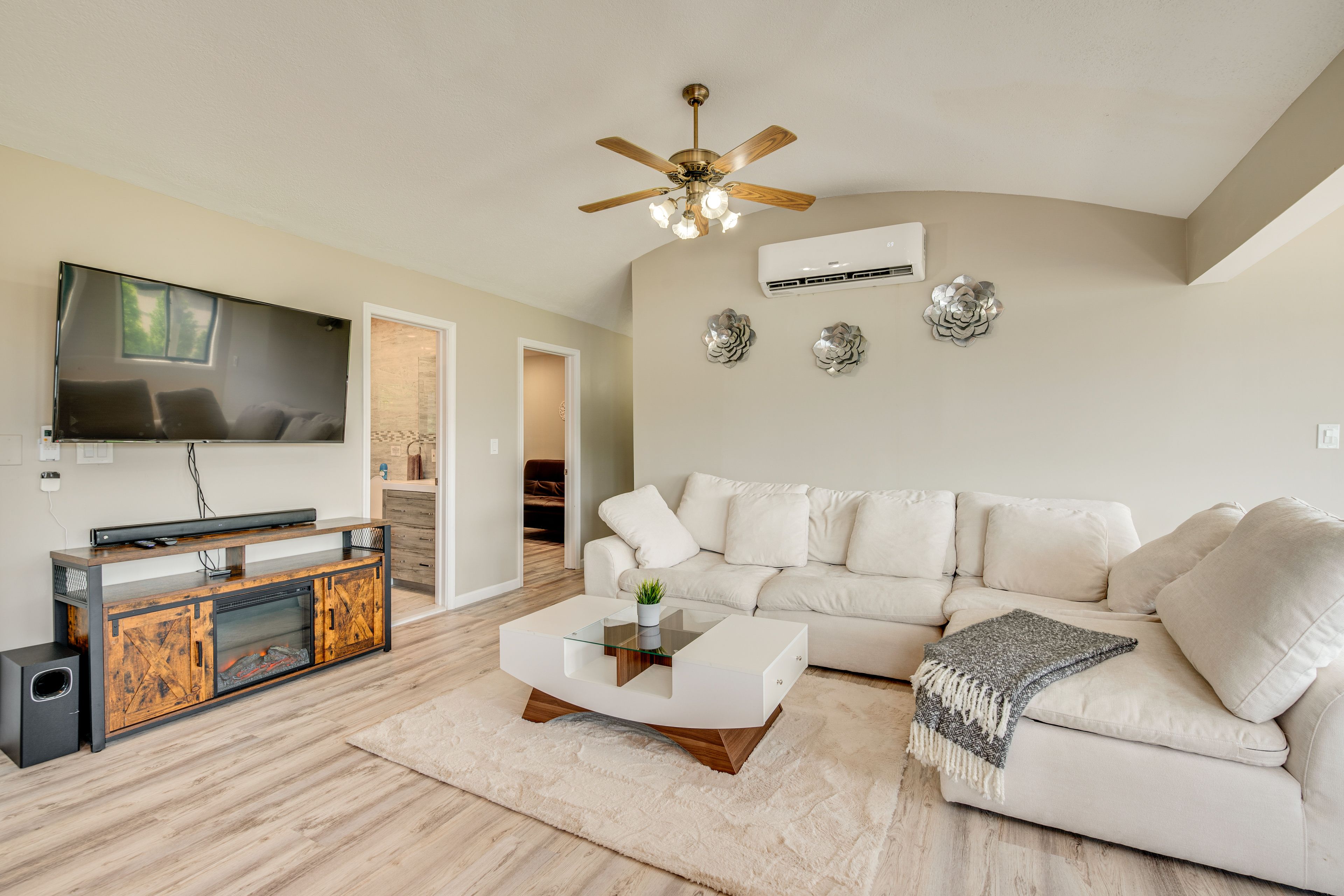 Living Room | 55" Smart TV w/ Roku | Electric Fireplace