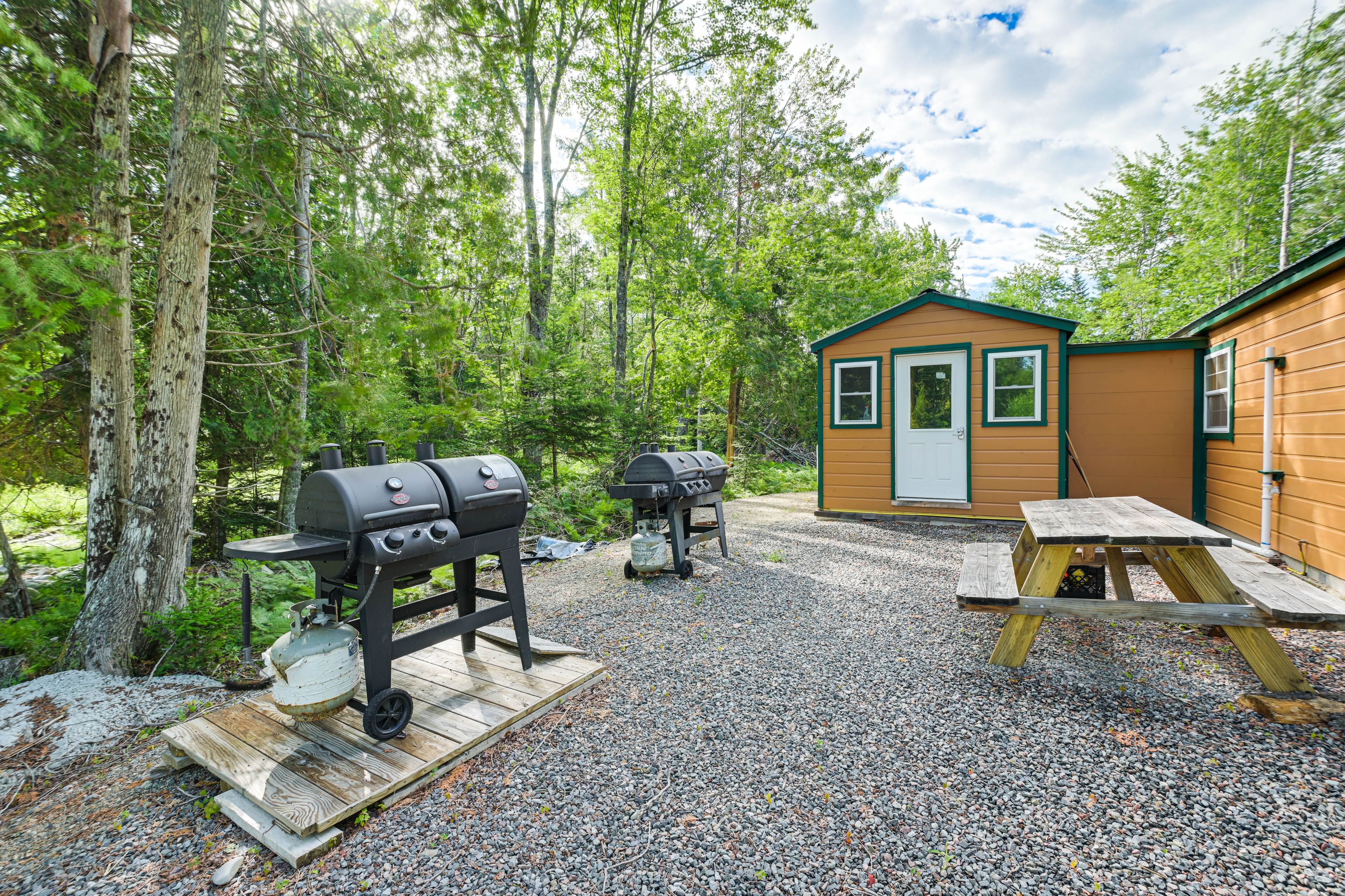 Cabin Exterior | 2 Gas Grills/Charcoal Smokers | Picnic Table