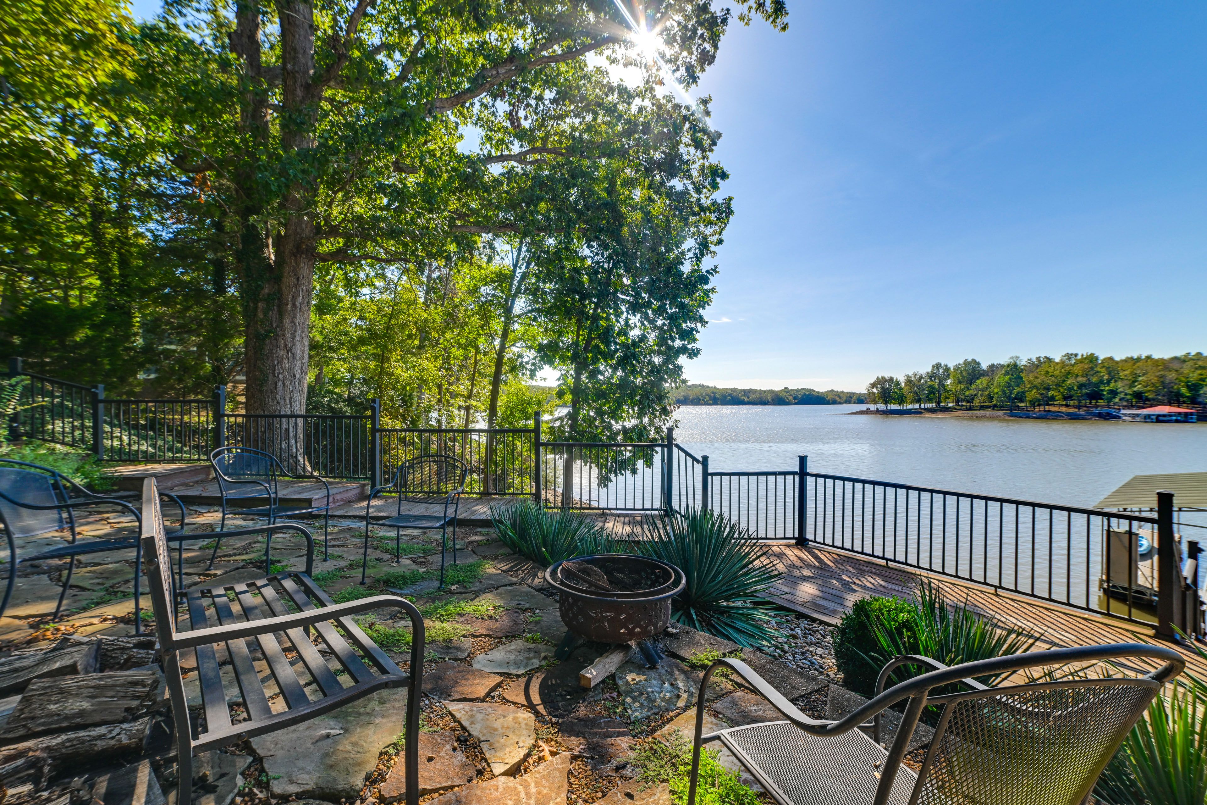 Patio | Wood-Burning Fire Pit | Private Dock/Slip | Lake Access