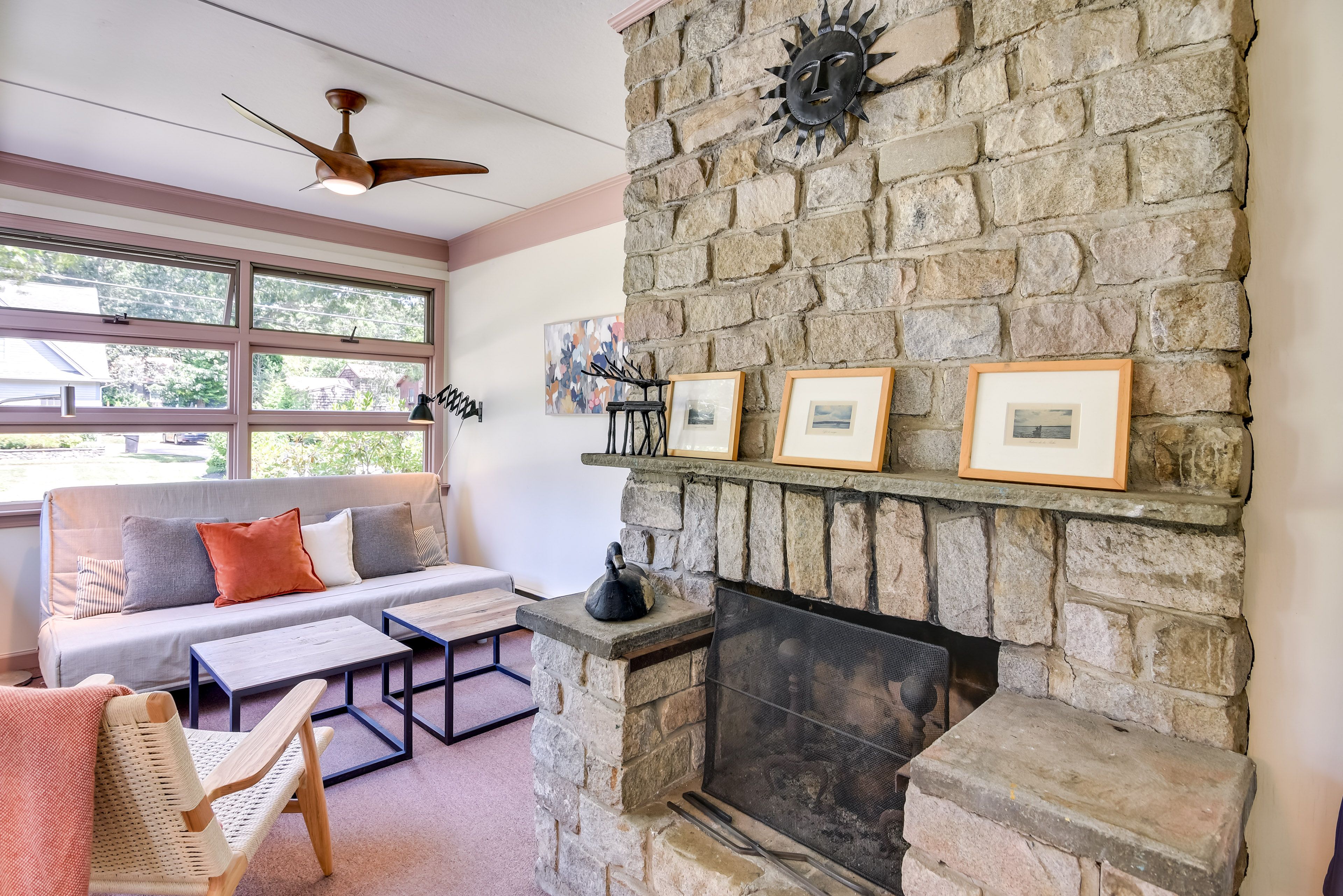 Sunroom | Queen Futon | Fireplace | 3-Season Room (Not Fully Heated)