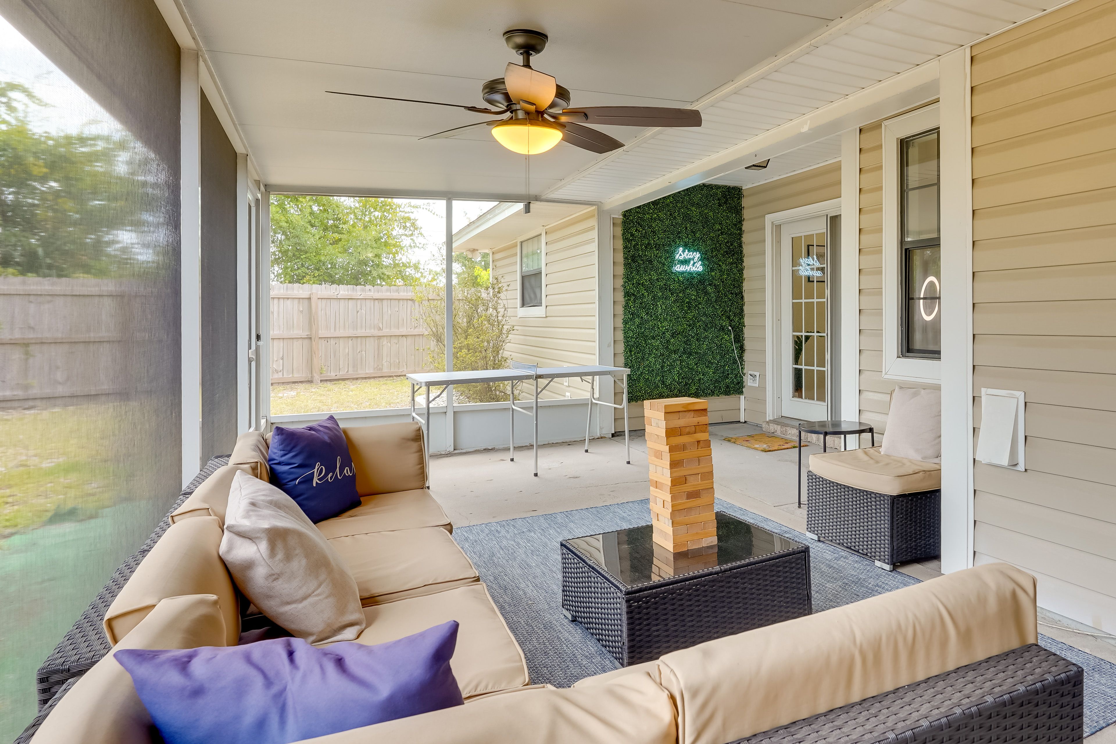 Screened-In Porch | Ping Pong Table | Jenga Game | Fenced-In Yard