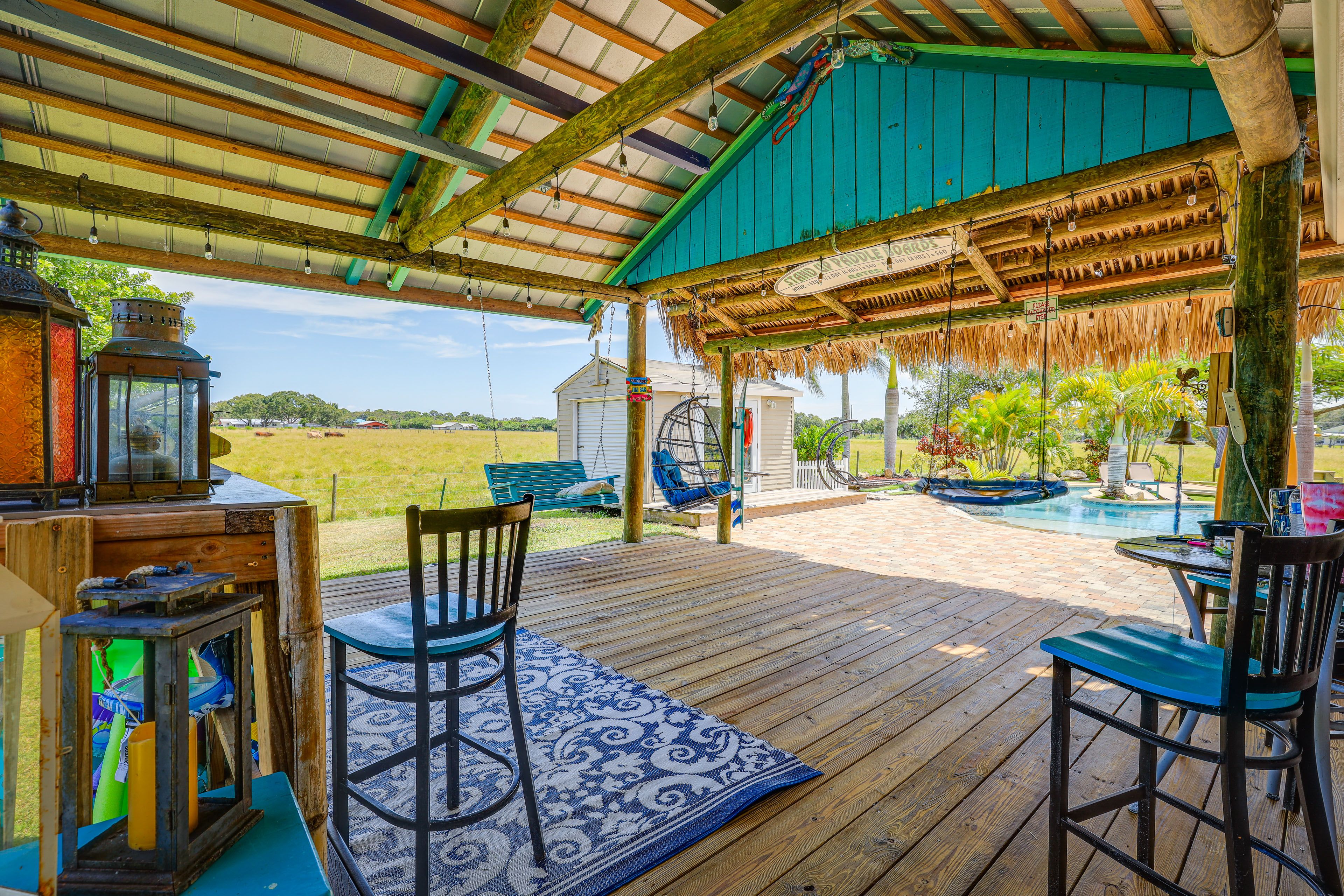 Tropical Covered Patio | String Lights | Swings
