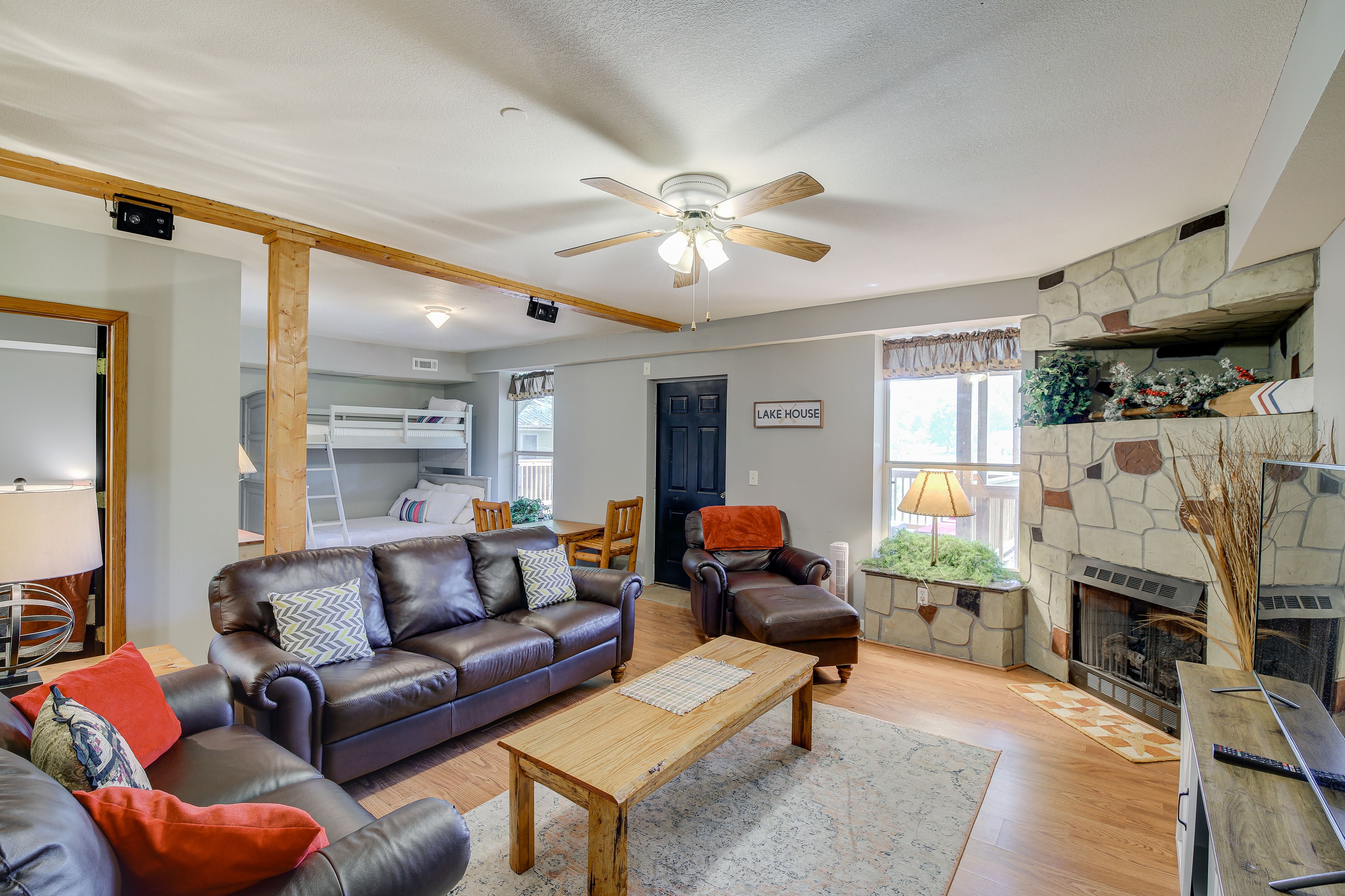 Den | Electric Fireplace | Central A/C & Heating | Twin/Full Bunk Bed