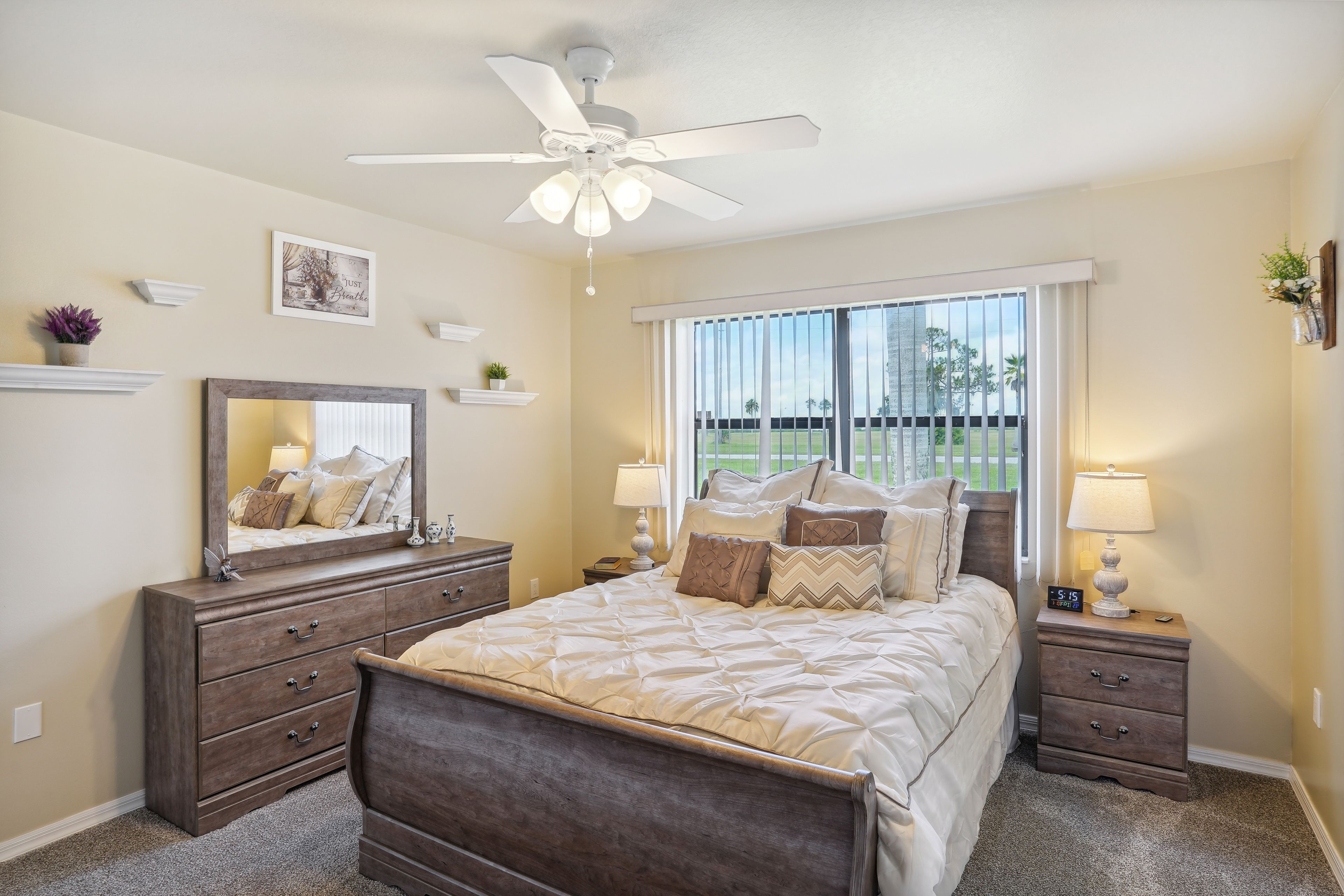 Bedroom Suite 2 | Queen Bed | Electric Fireplace | Flat-Screen TV