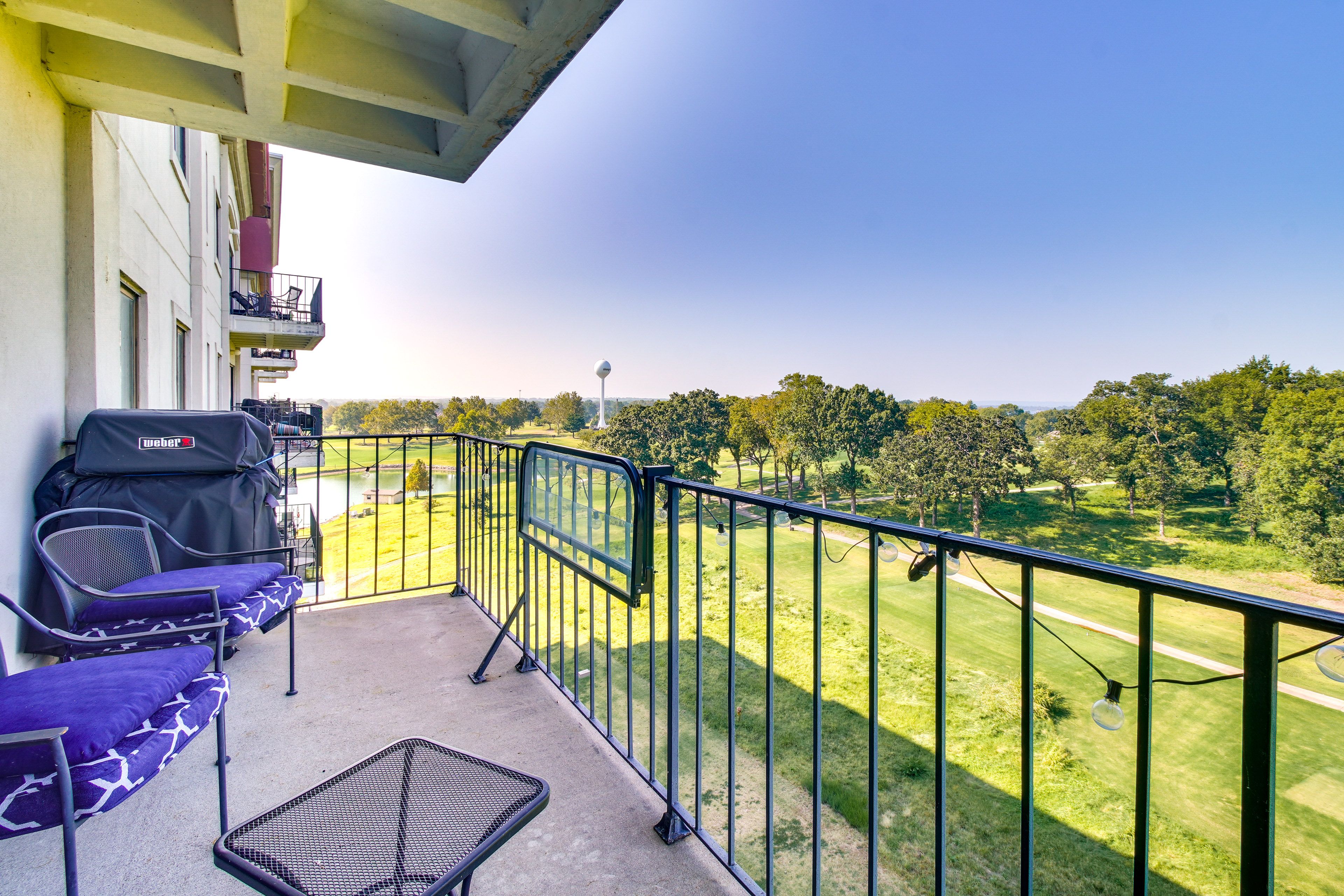 Condo Exterior | Furnished Balcony | Gas Grill | Golf Course & Lake Views