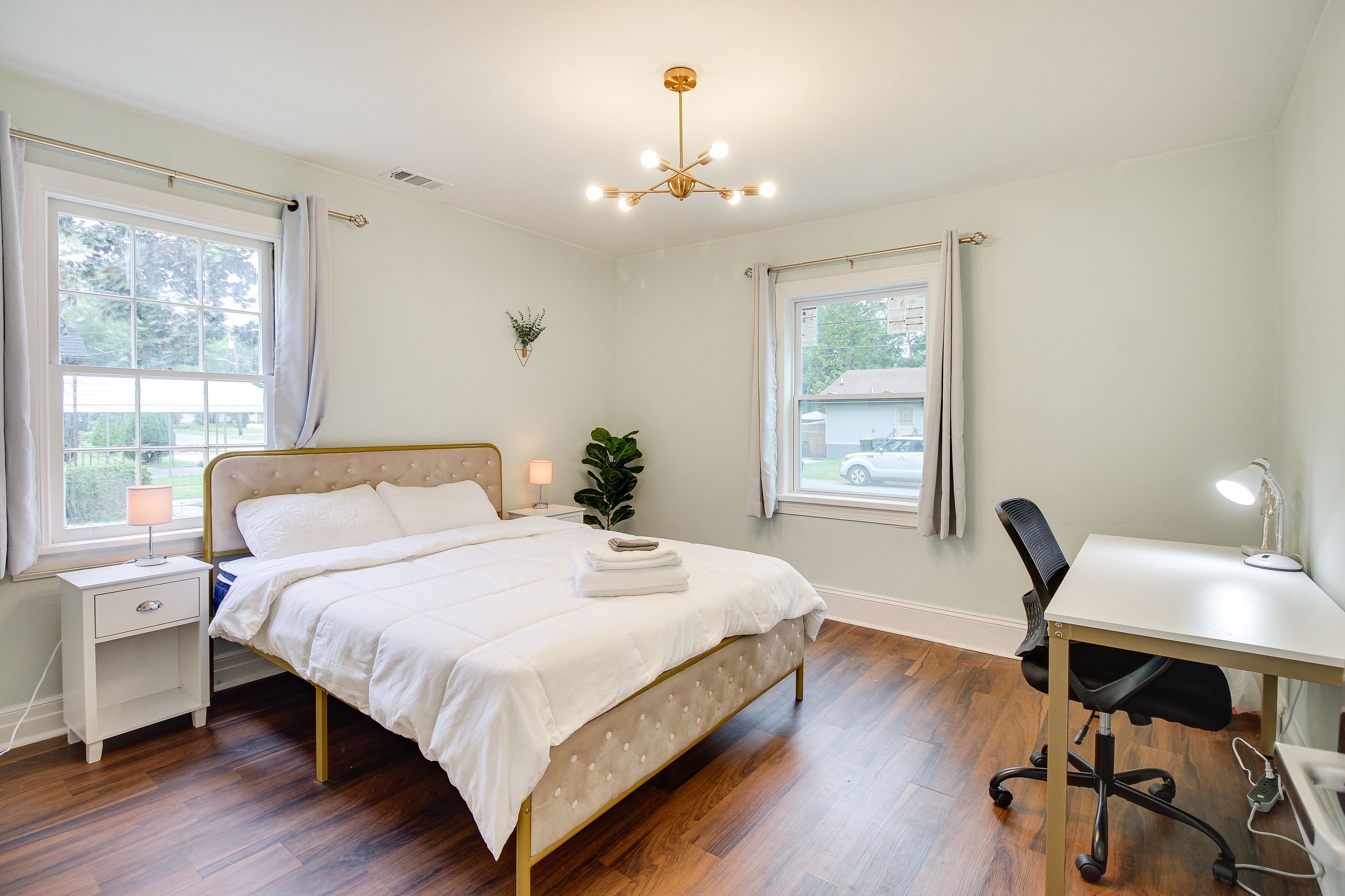 Bedroom 1 | Queen Bed | Linens Provided | Laptop-Friendly Workspace