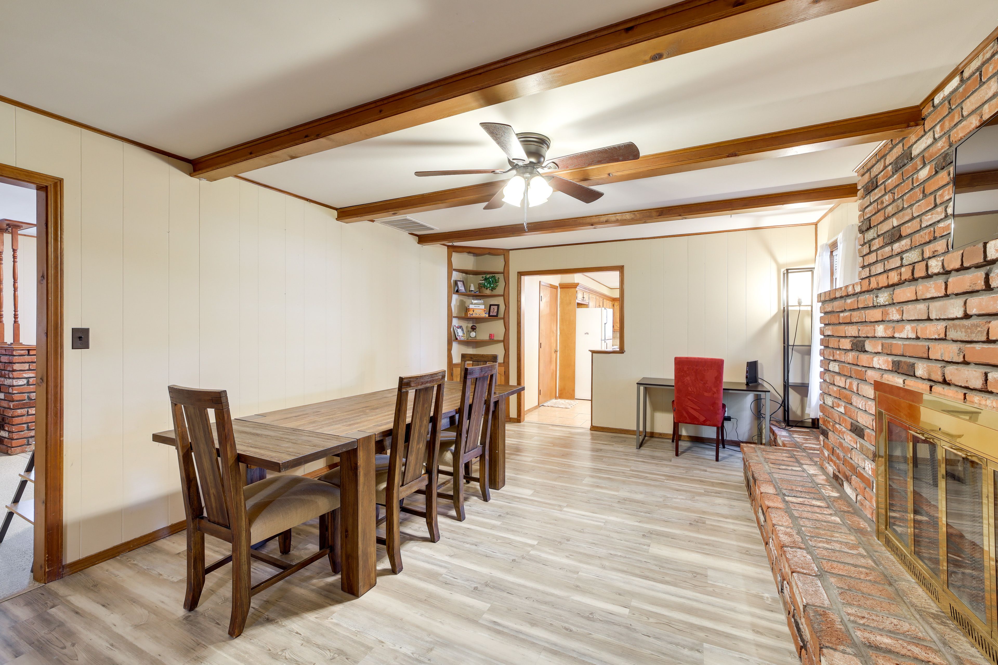 Dining Room | Smart TV | Laptop-Friendly Desk | Decorative Fireplace