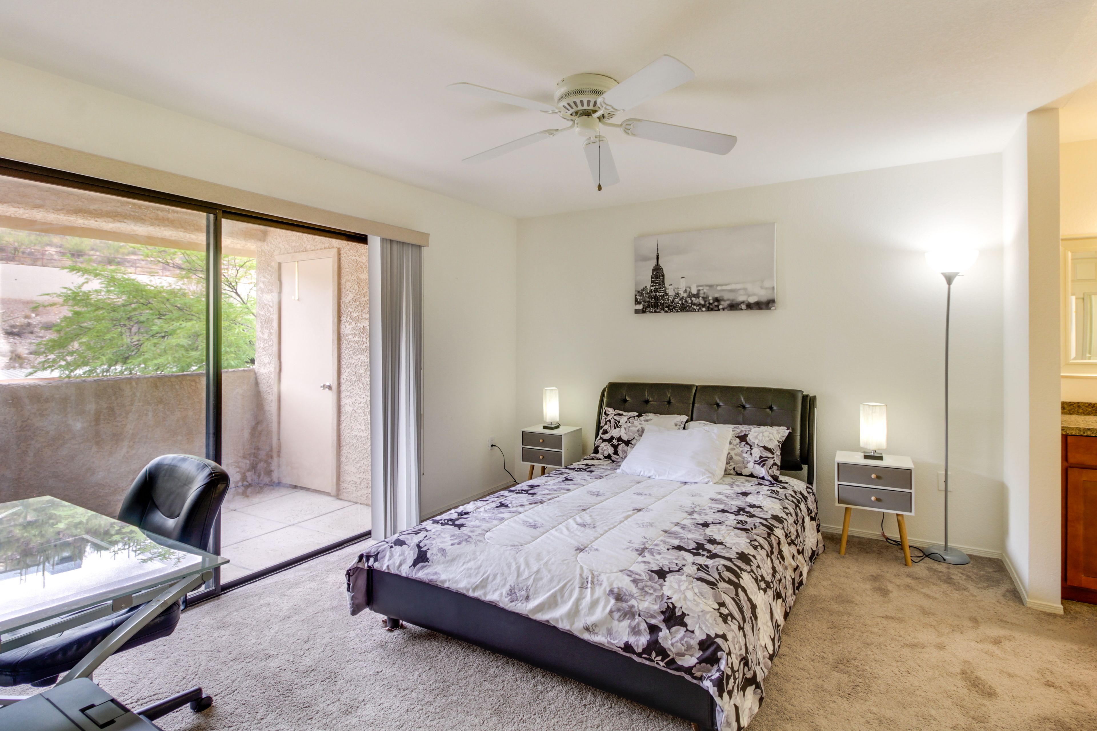 Bedroom 1 | Queen Bed | Desk Space | En-Suite Bathroom | Balcony Access