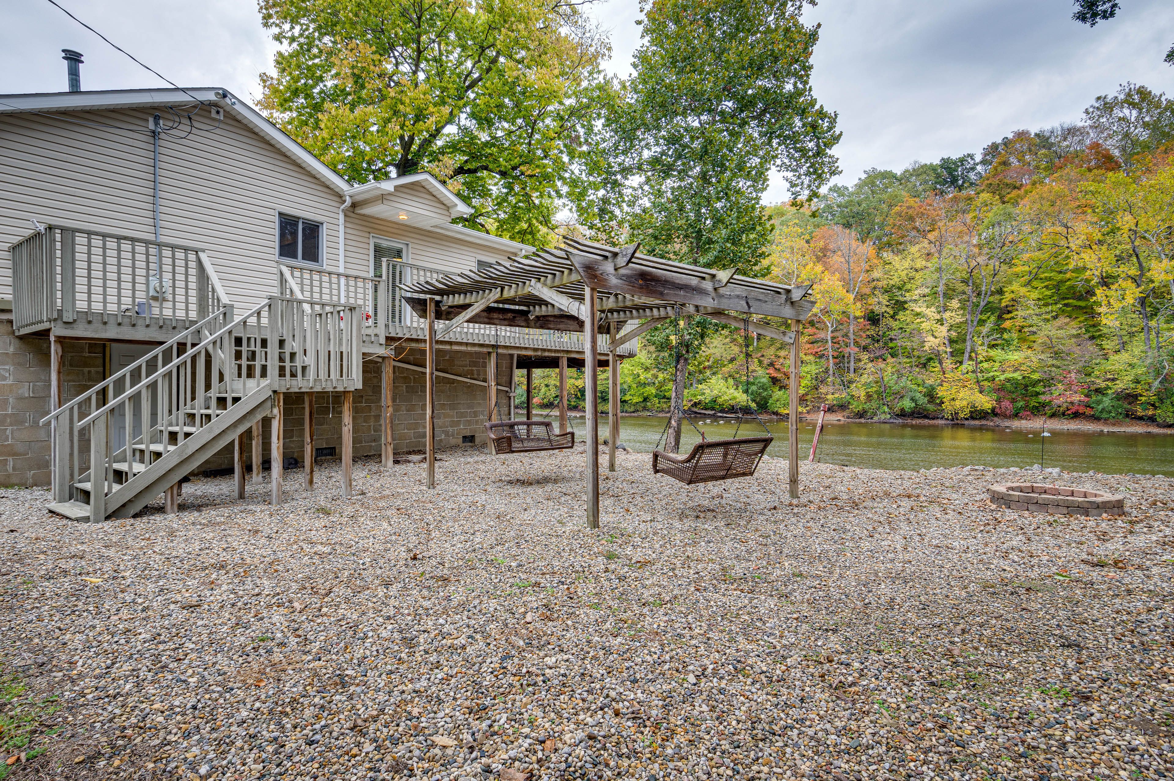 Outdoor Space | Pergola w/ Bench Swings | Wood-Burning Fire Pit
