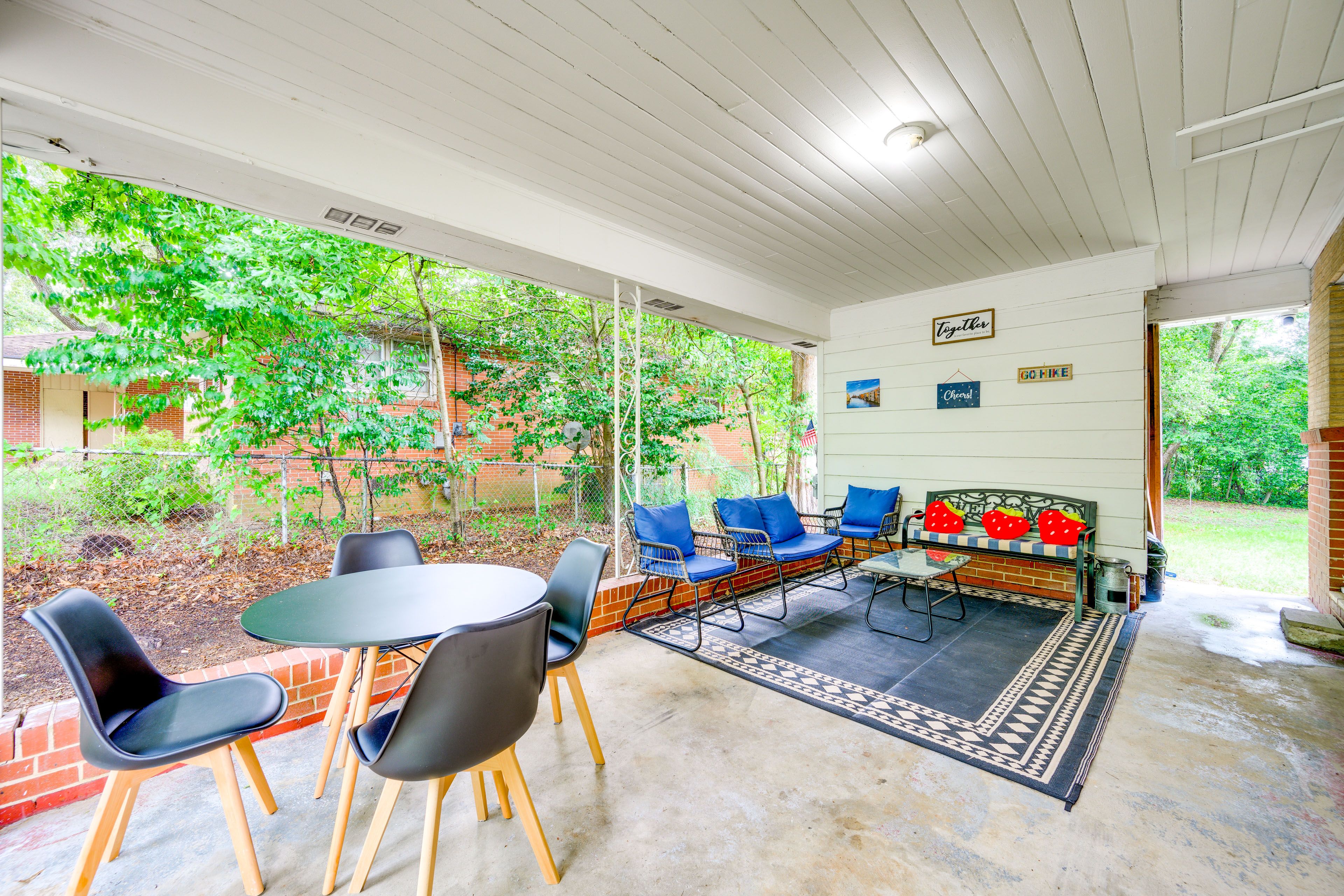 Covered Patio | Lounge Seating | Dining Area | Single-Story Home