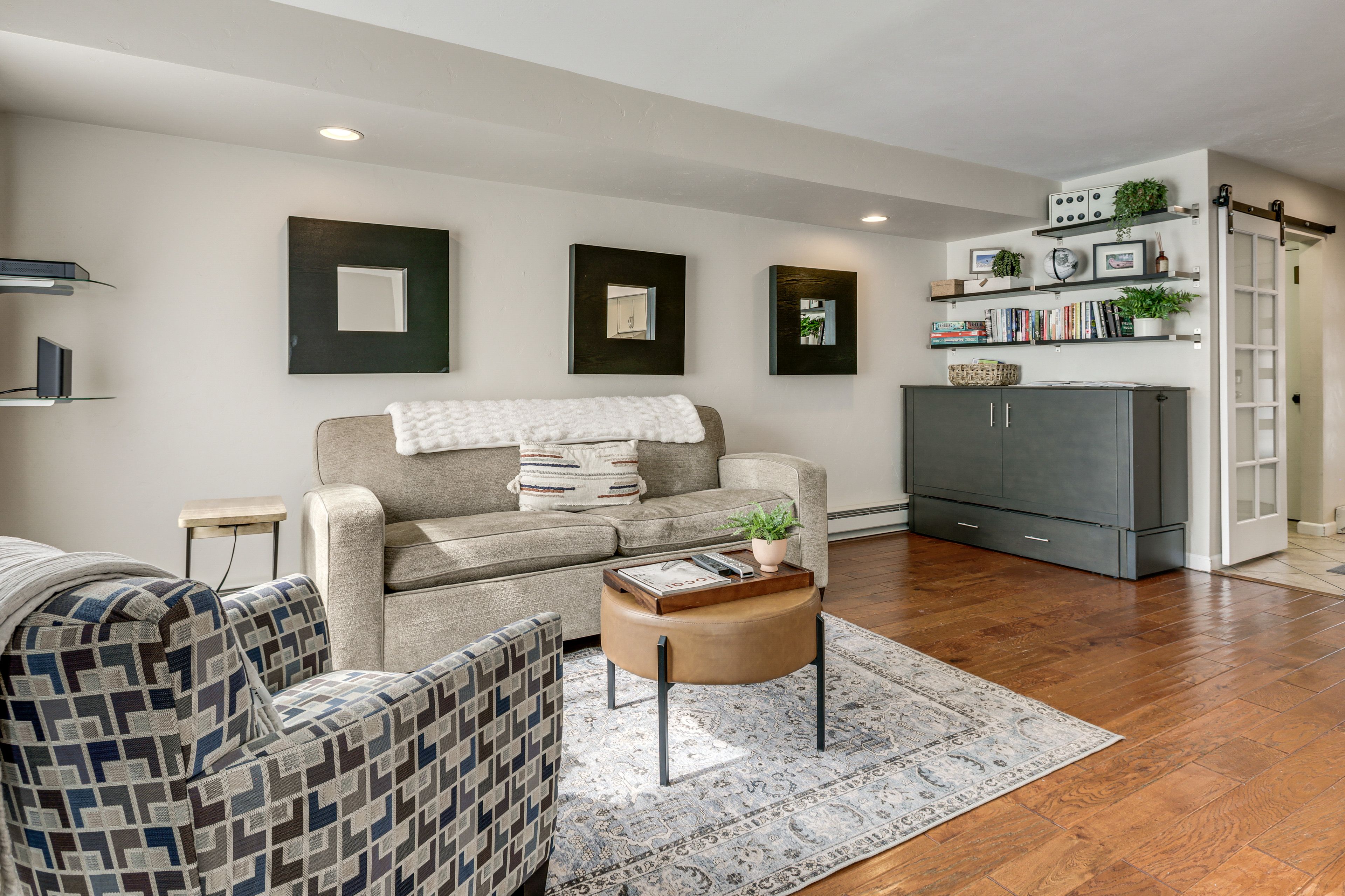 Living Room | Decorative Fireplace | Smart TV | Queen Murphy Bed