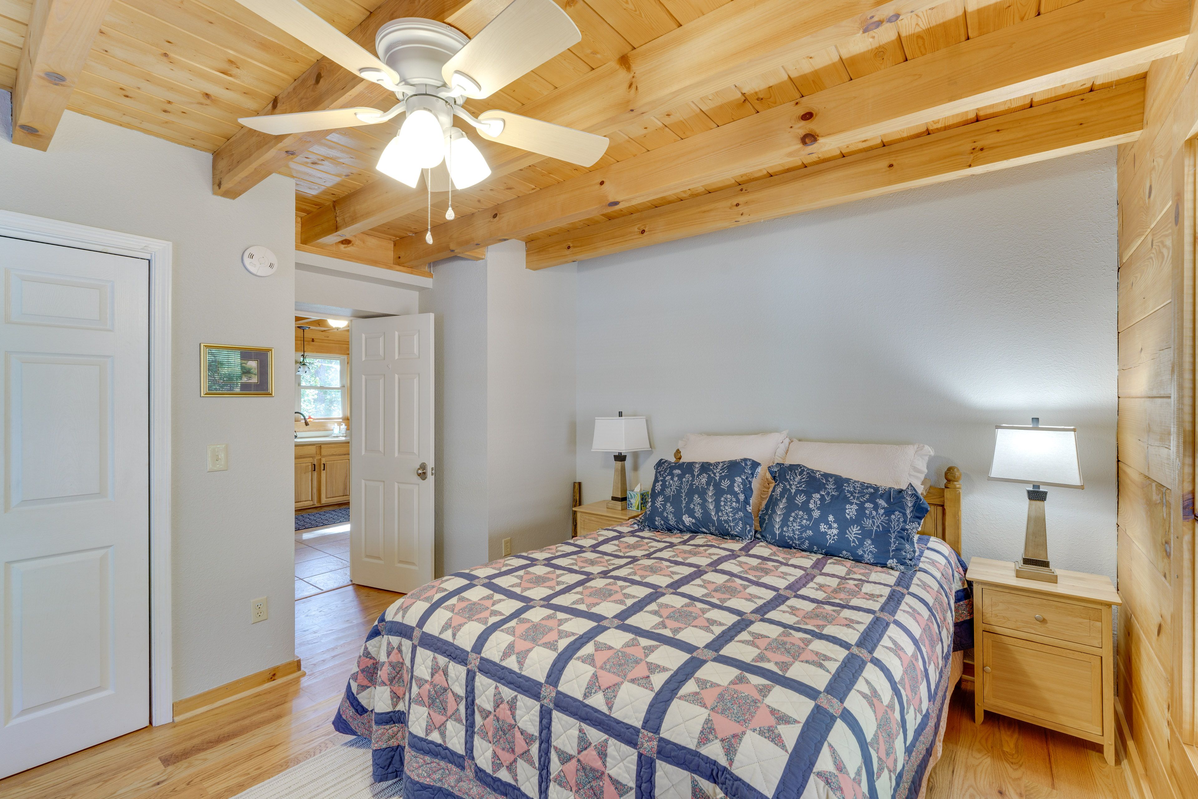 Bedroom 1 | 1st Floor | Queen Bed | Linens Provided | Ceiling Fans