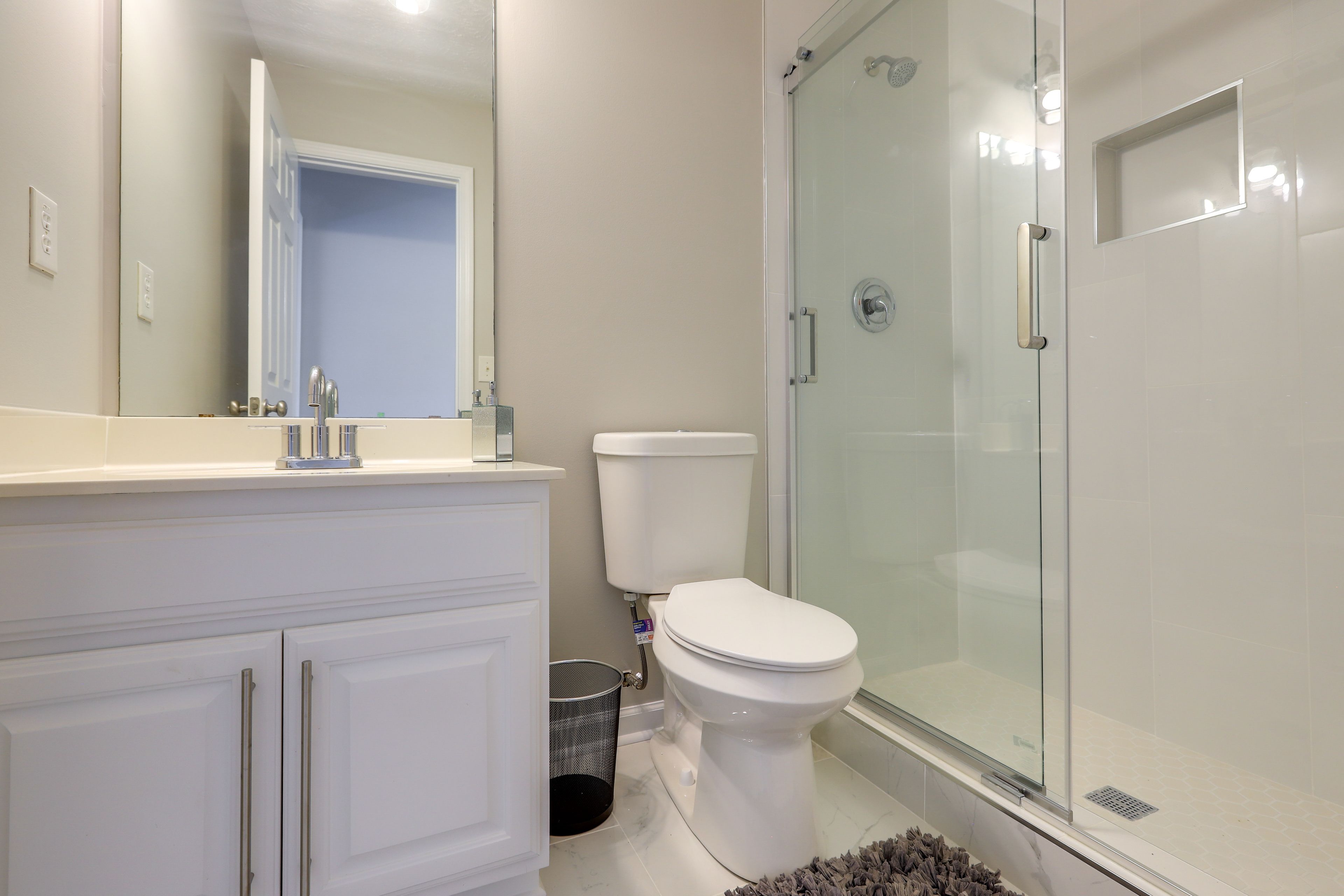 Full Bathroom | 1st Floor | Walk-In Shower | Complimentary Toiletries