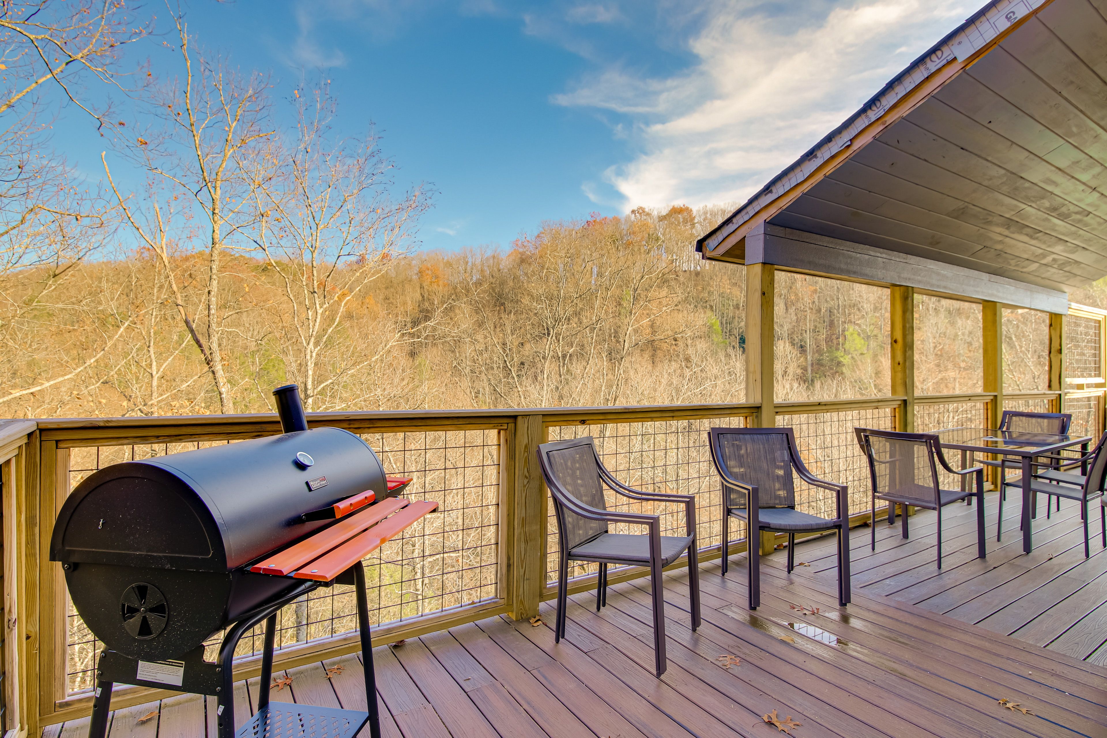 Balcony | Access From Dining Area | Charcoal Grill | Hot Tub | Mountain Views