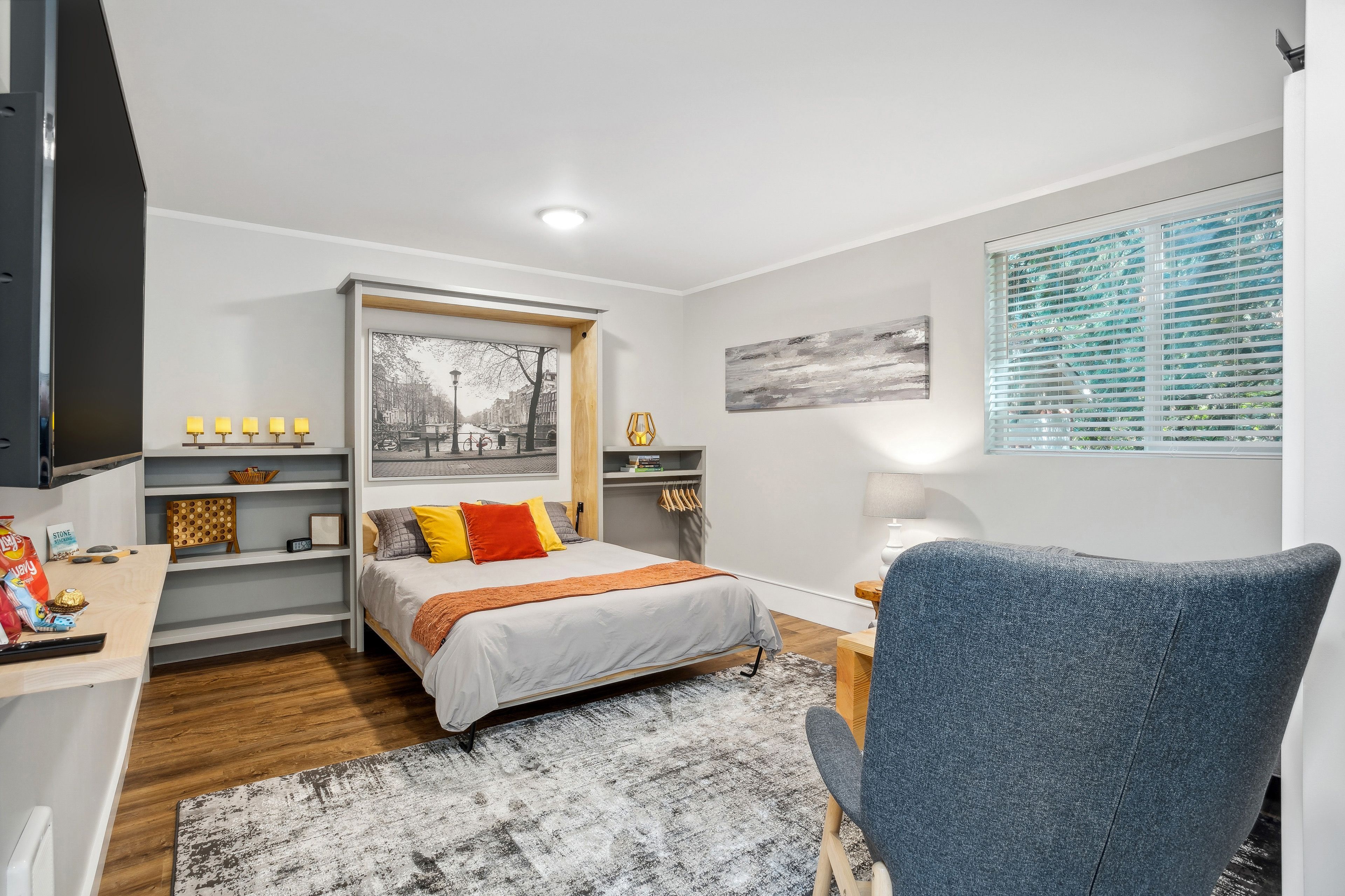 Studio | Queen Murphy Bed | Small Foldable Sofa | Smart TV
