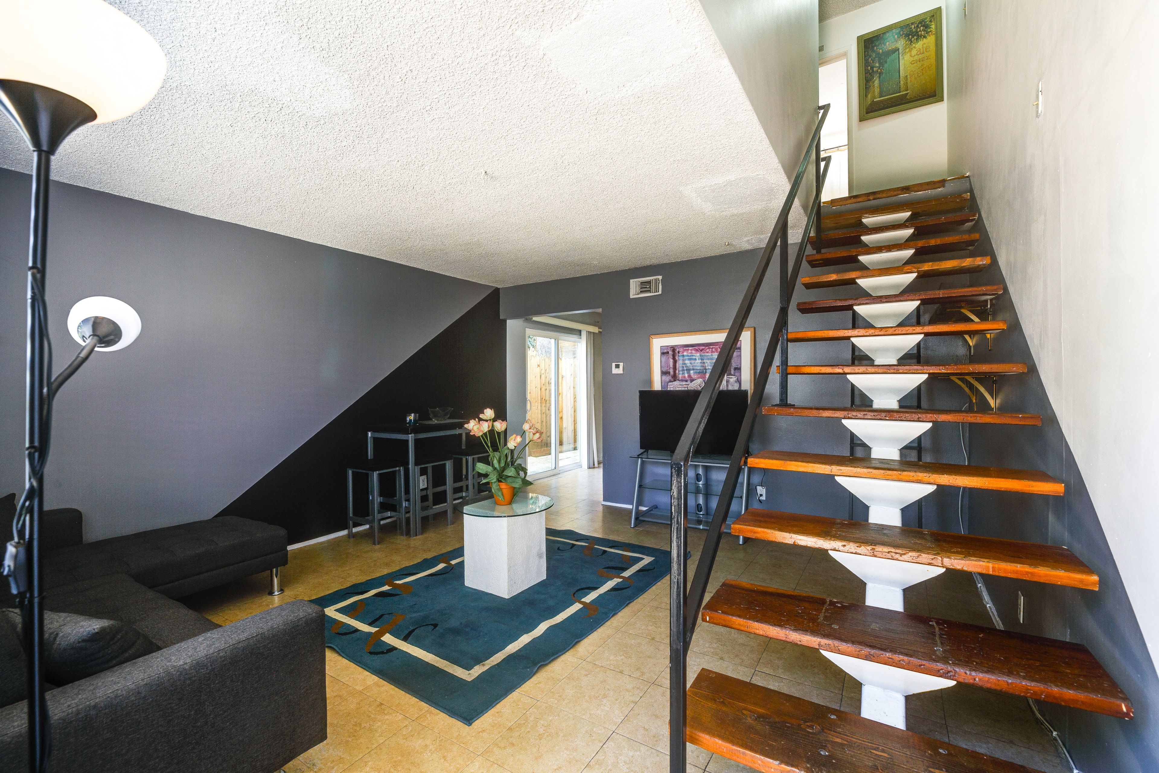 Living Room | Central Air Conditioning & Heating | Stairs to Bedrooms