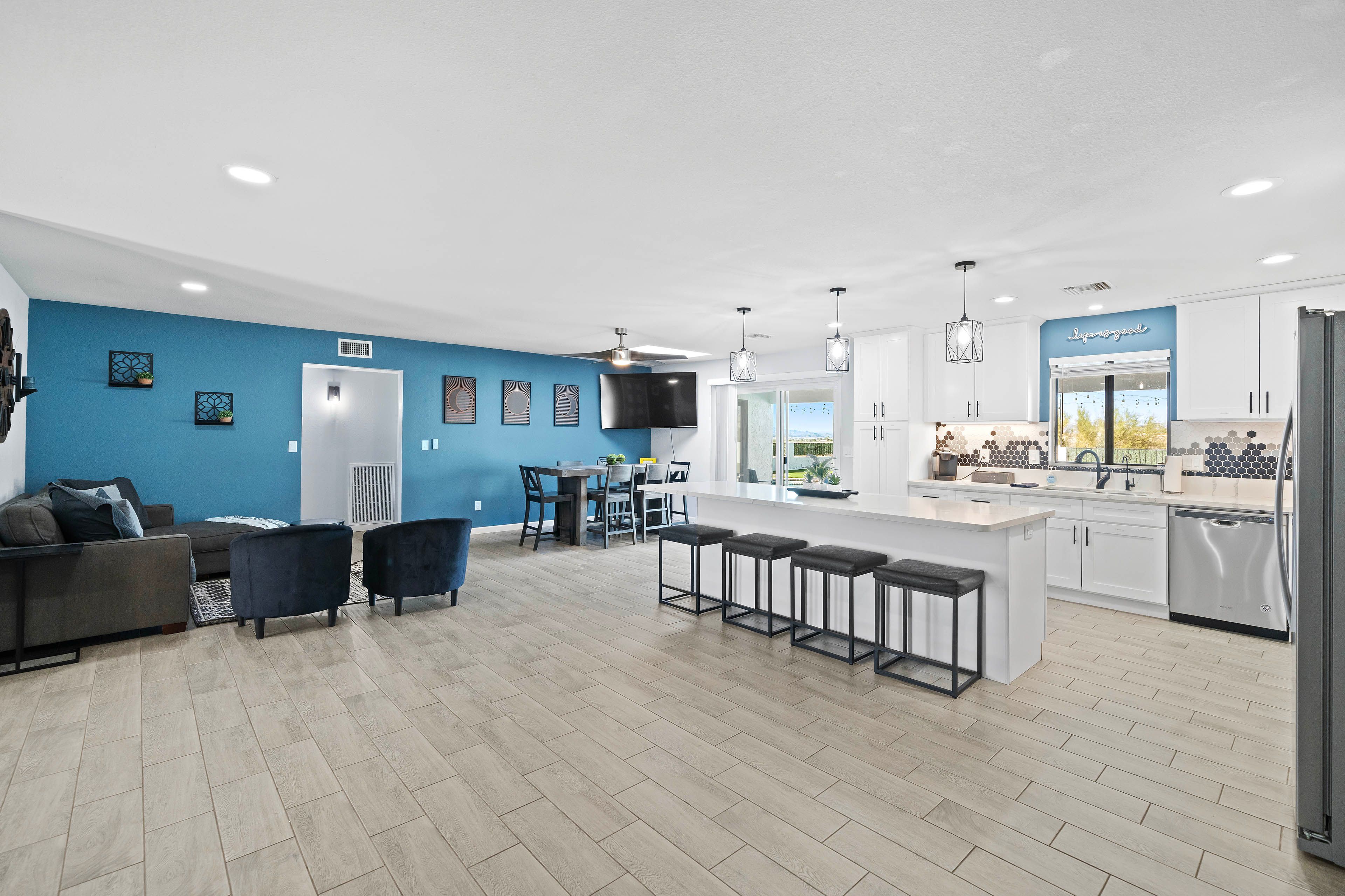 Kitchen | Living Area | TV | Open Floor Plan