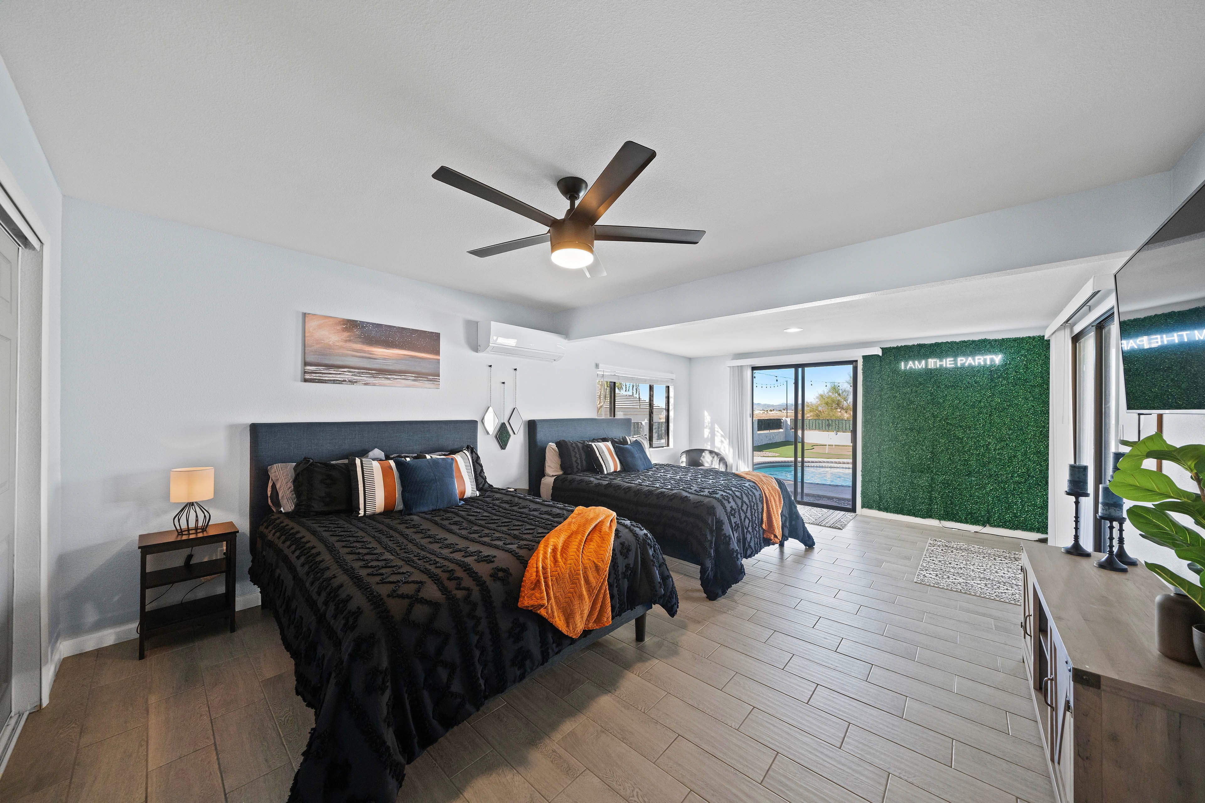 Bedroom 2 | 2 Queen Beds | Photo Op Wall | Patio Access