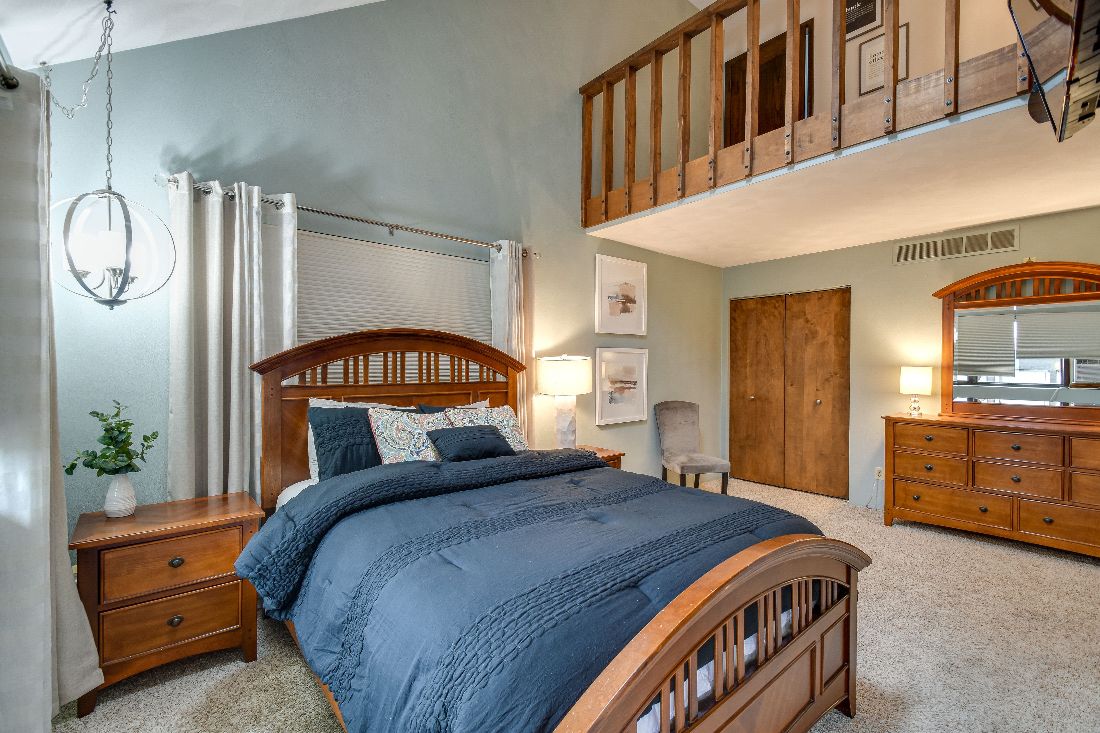 Bedroom 1 (Open Ceiling) |  2nd Floor | Queen Bed | Smart TV w/ Cable