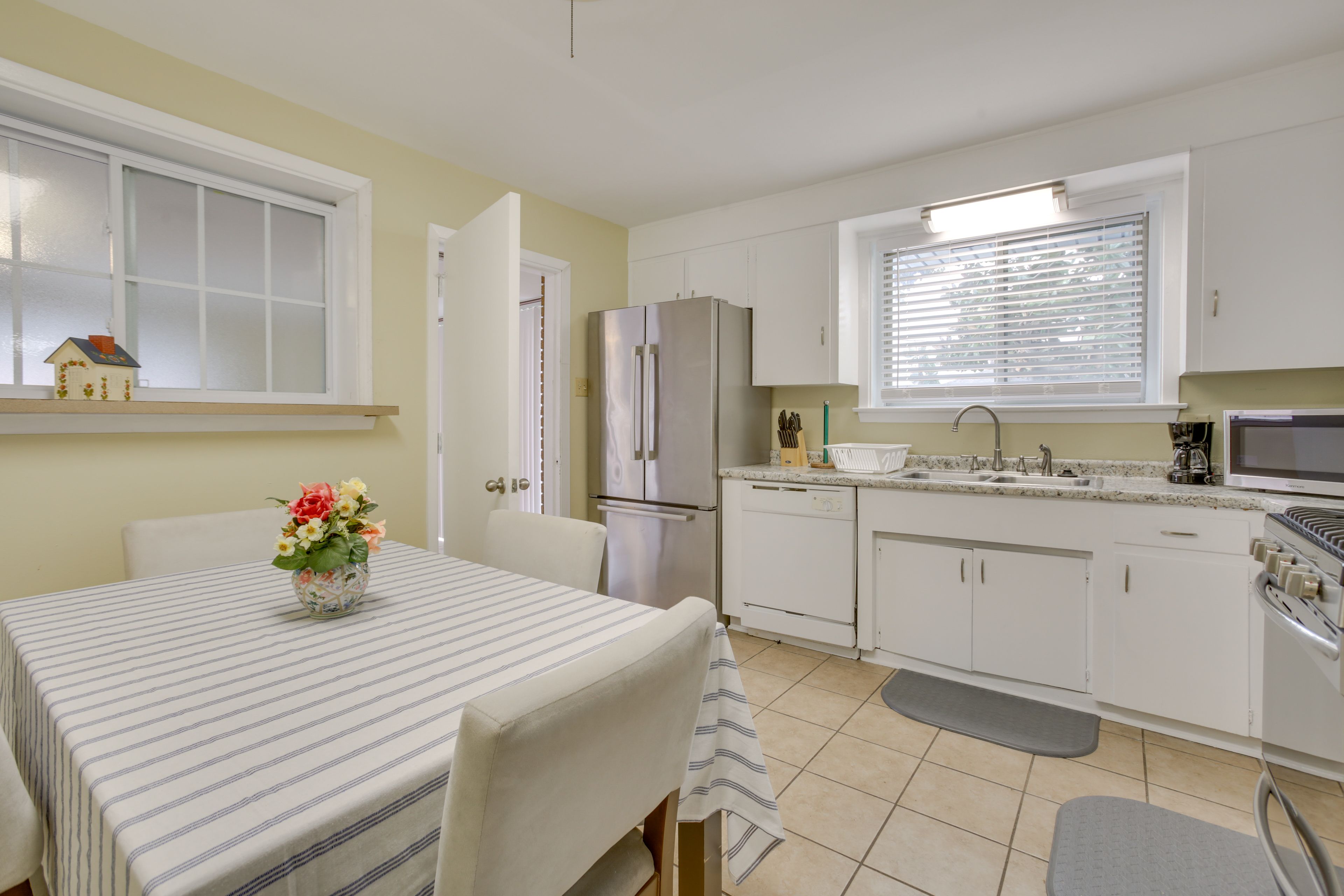 Dining Area & Kitchen | Single-Story Duplex Home | Drip Coffee Pot