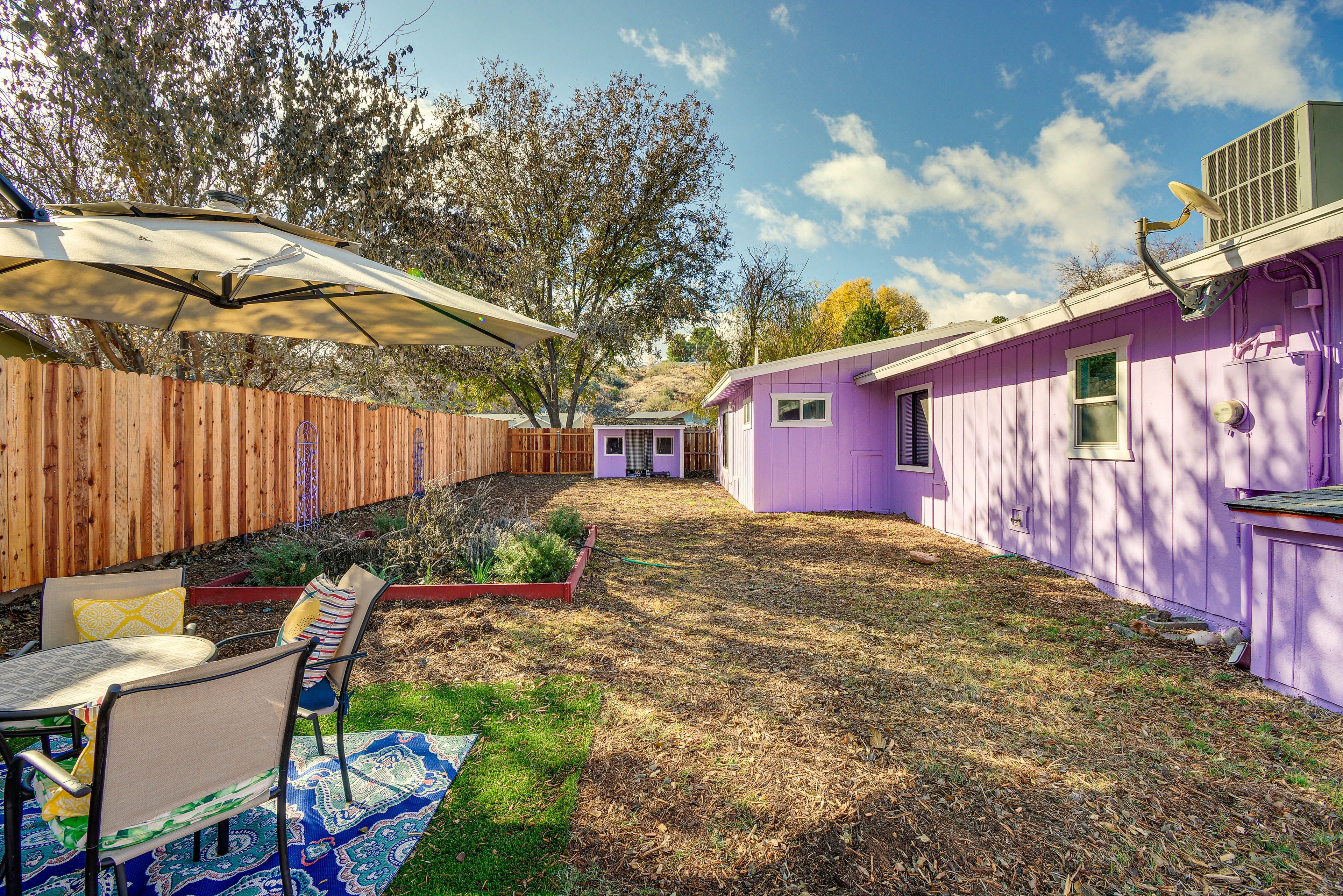 Fenced Backyard | Outdoor Dining Area | Garden