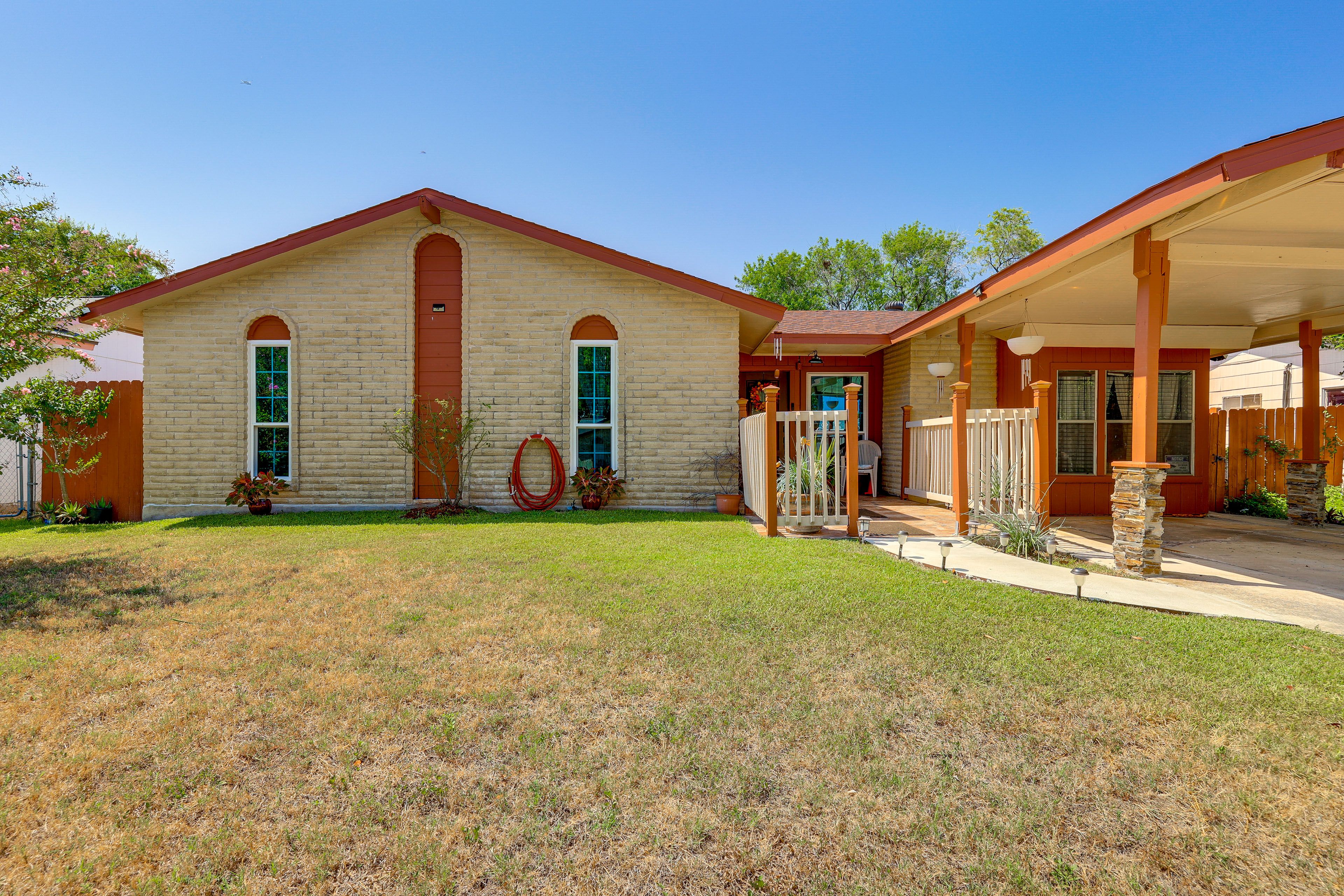 Front Exterior | Single-Story Home | Private Yard & Patio