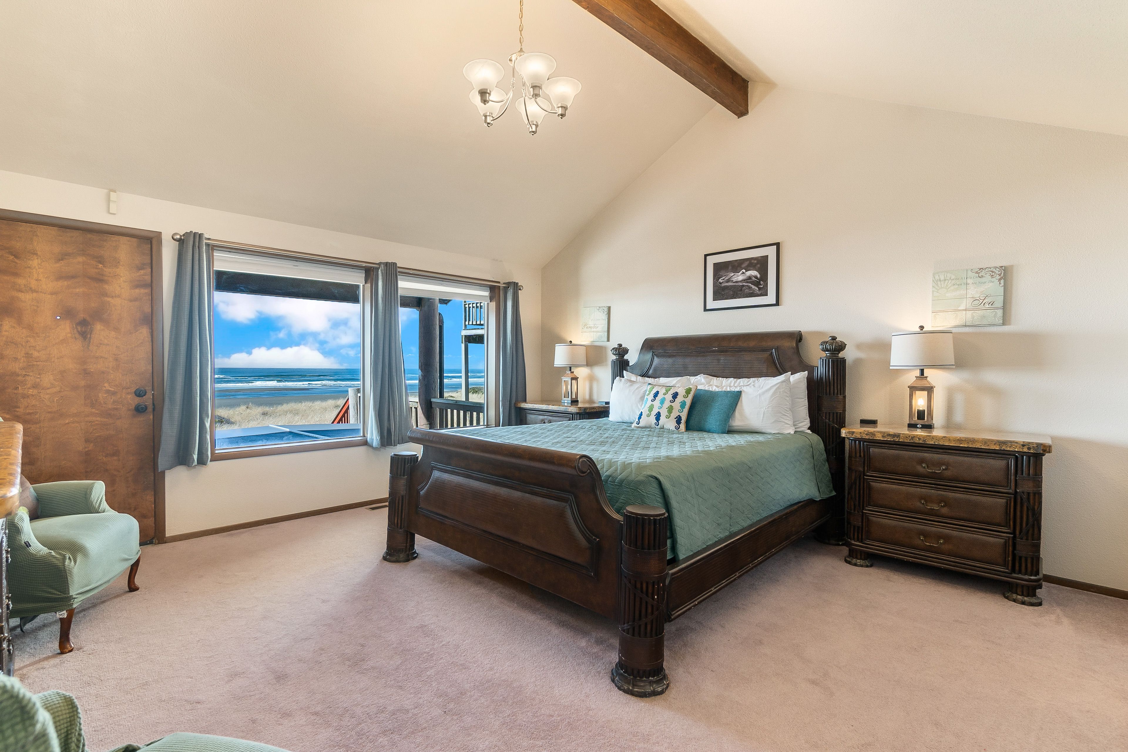 Bedroom 1 | 1st Floor | California King Bed | Deck Access | Linens Provided
