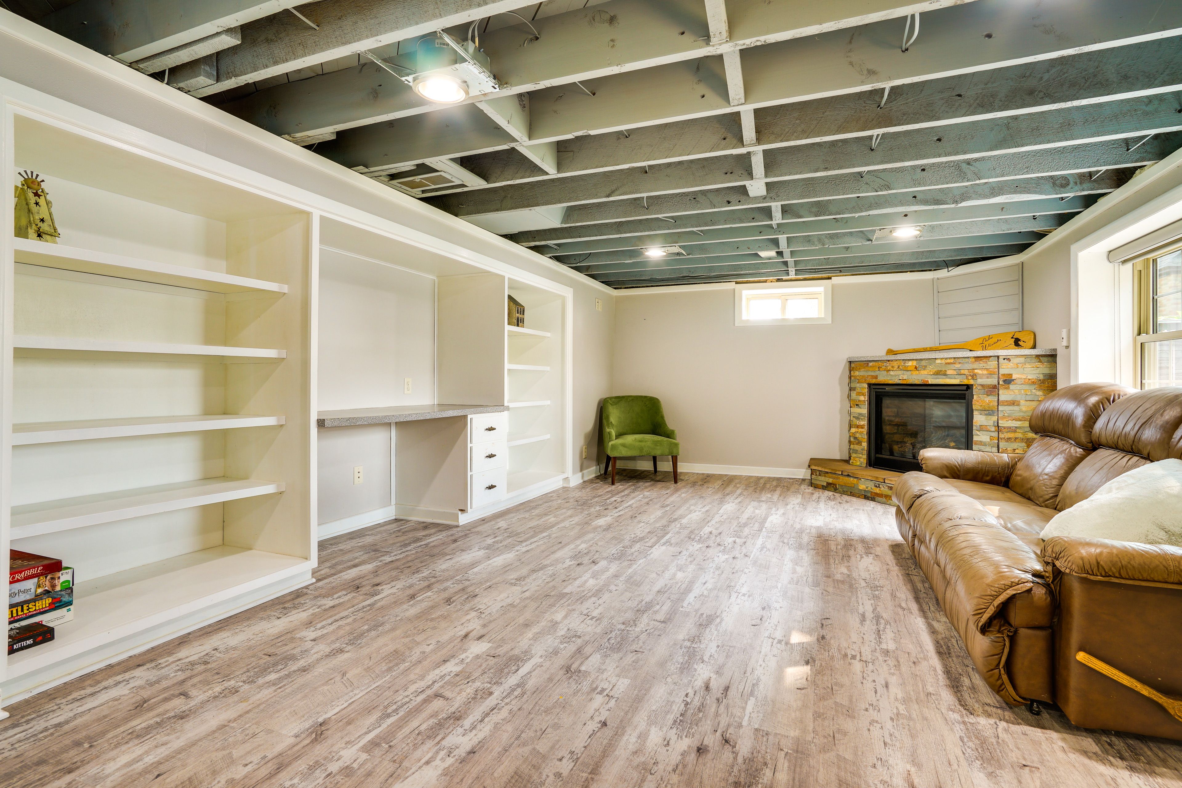 Lower Living Area | Basement Level | Gas Fireplace | Board Games