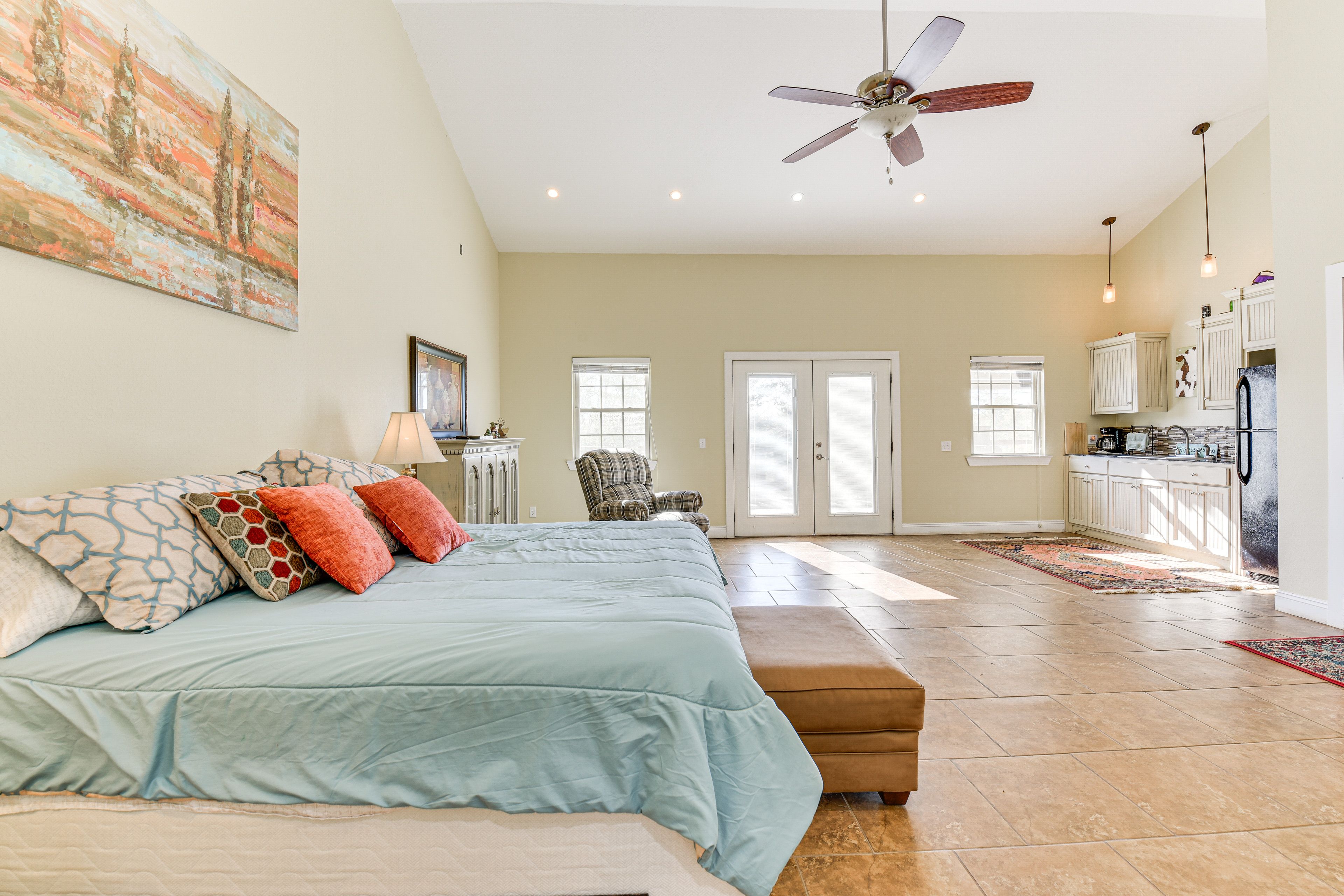 Bedroom 1 | King Bed | Kitchenette | Deck Access | Drip Coffee Maker