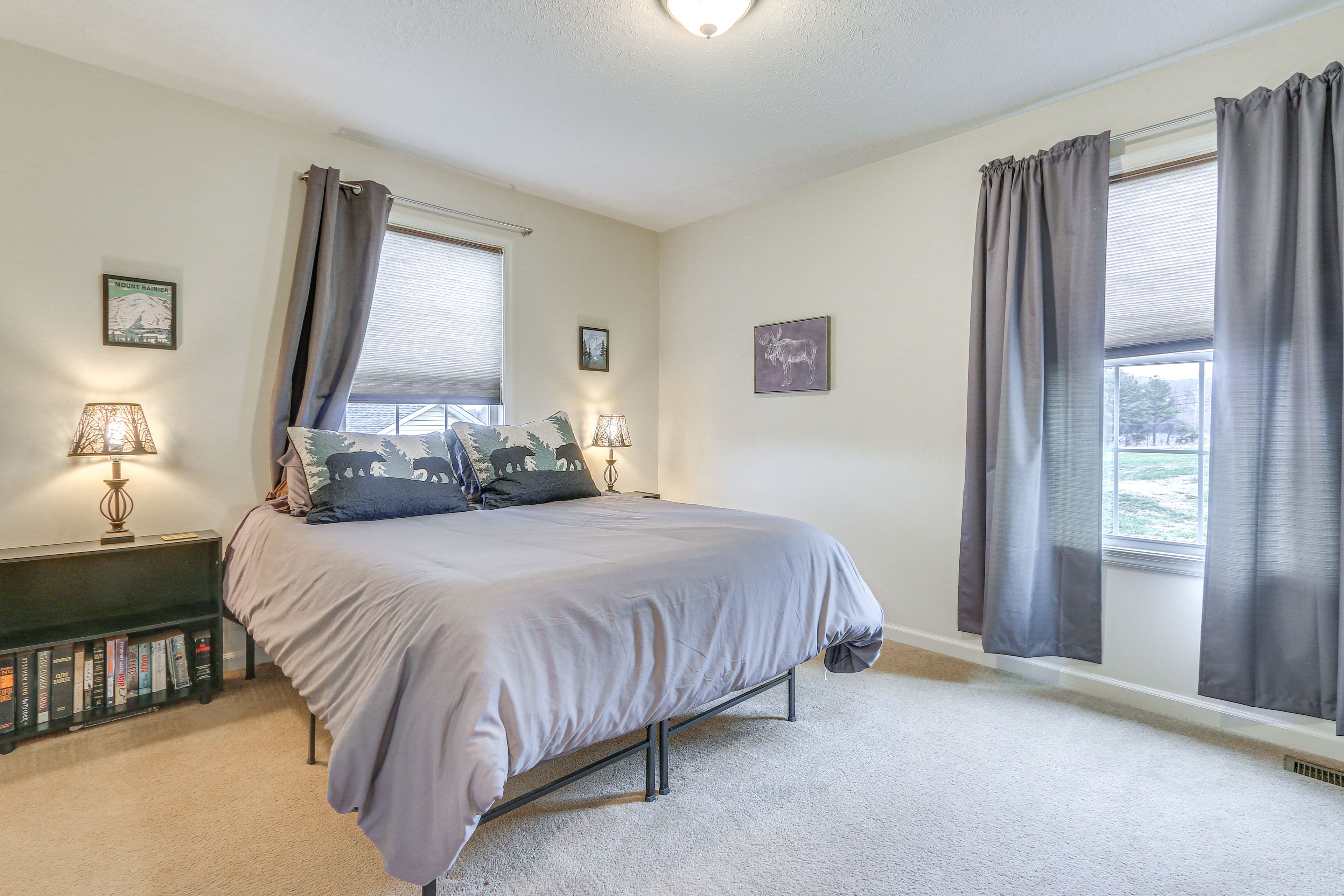 Bedroom 1 | Queen Bed | Linens Provided | Room-Darkening Blinds