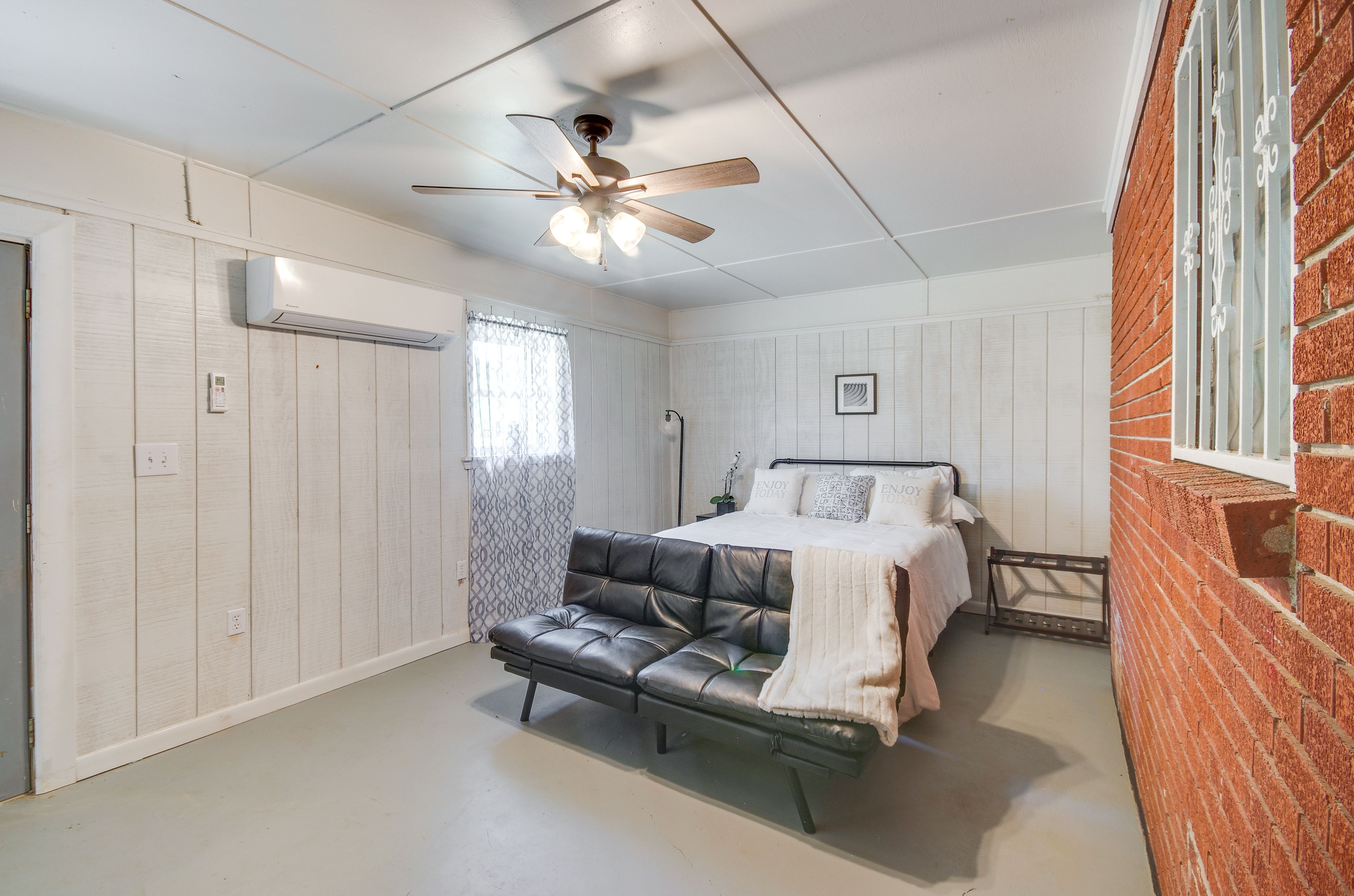 Bedroom | Queen Bed | Futon | Ceiling Fan | 1 Interior Step to Access