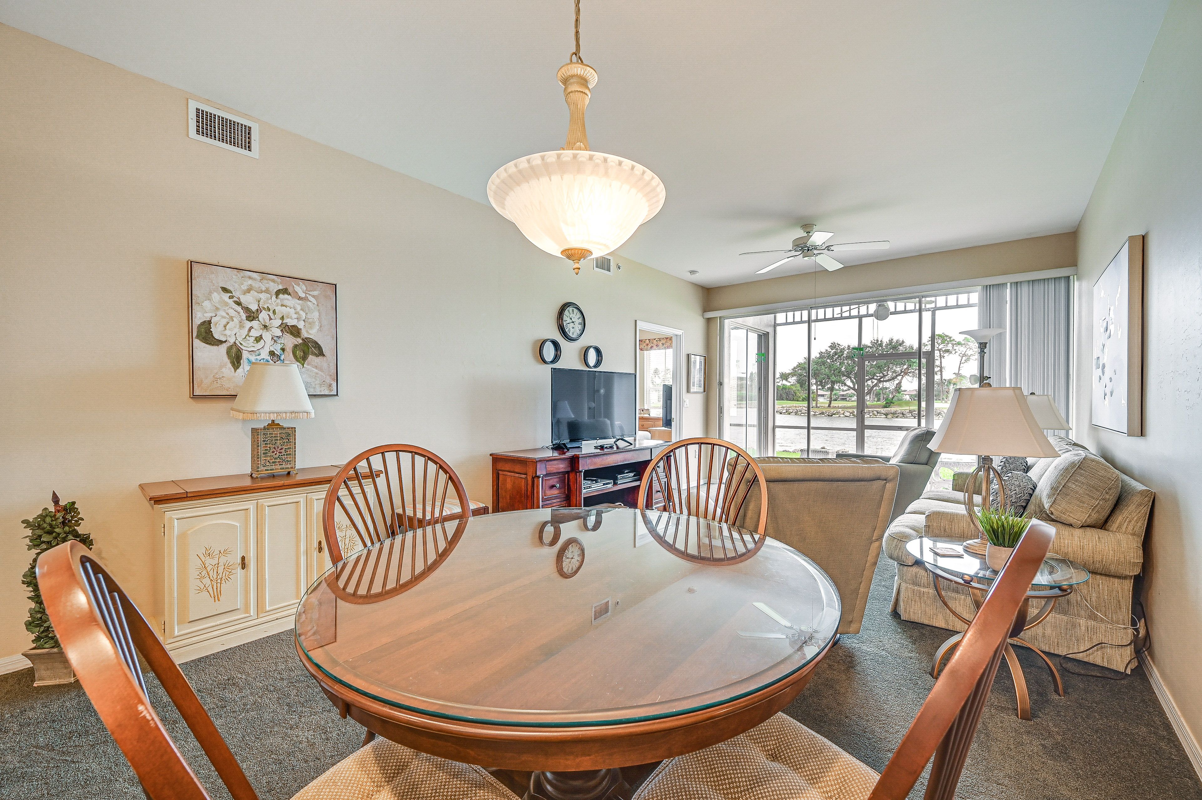 Dining Area | Pond Views | Private Office | Central Air Conditioning
