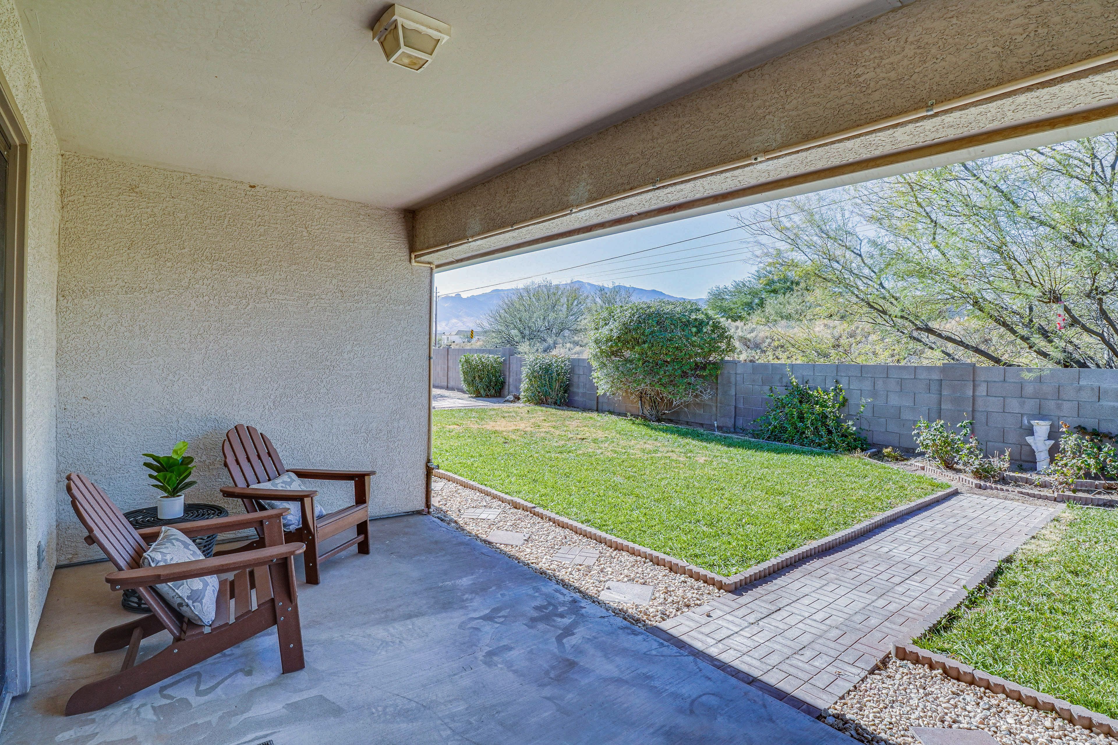 Fenced Backyard | Covered Patio | Seating | Mountain Views