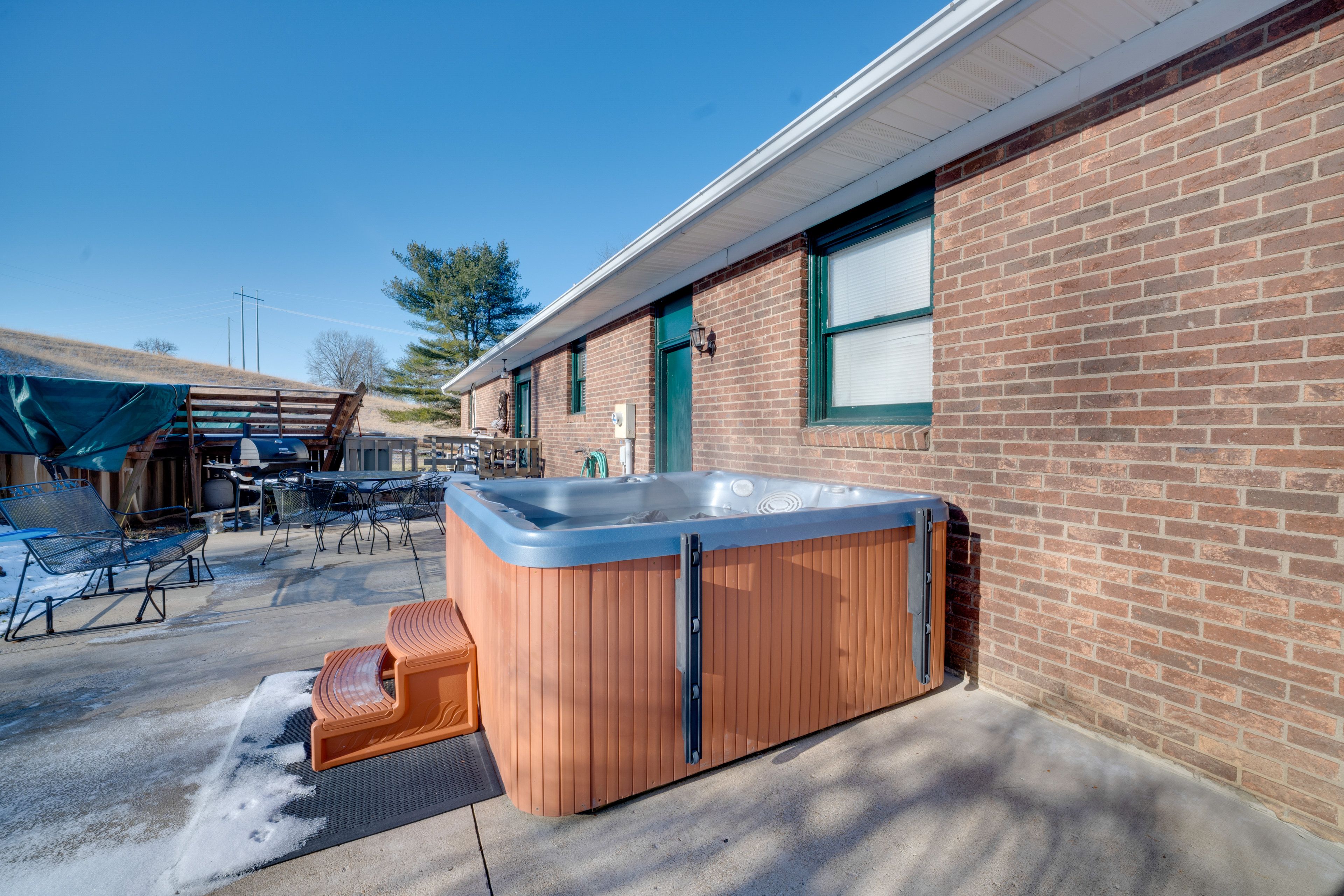 Patio | Hot Tub | Charcoal Grill