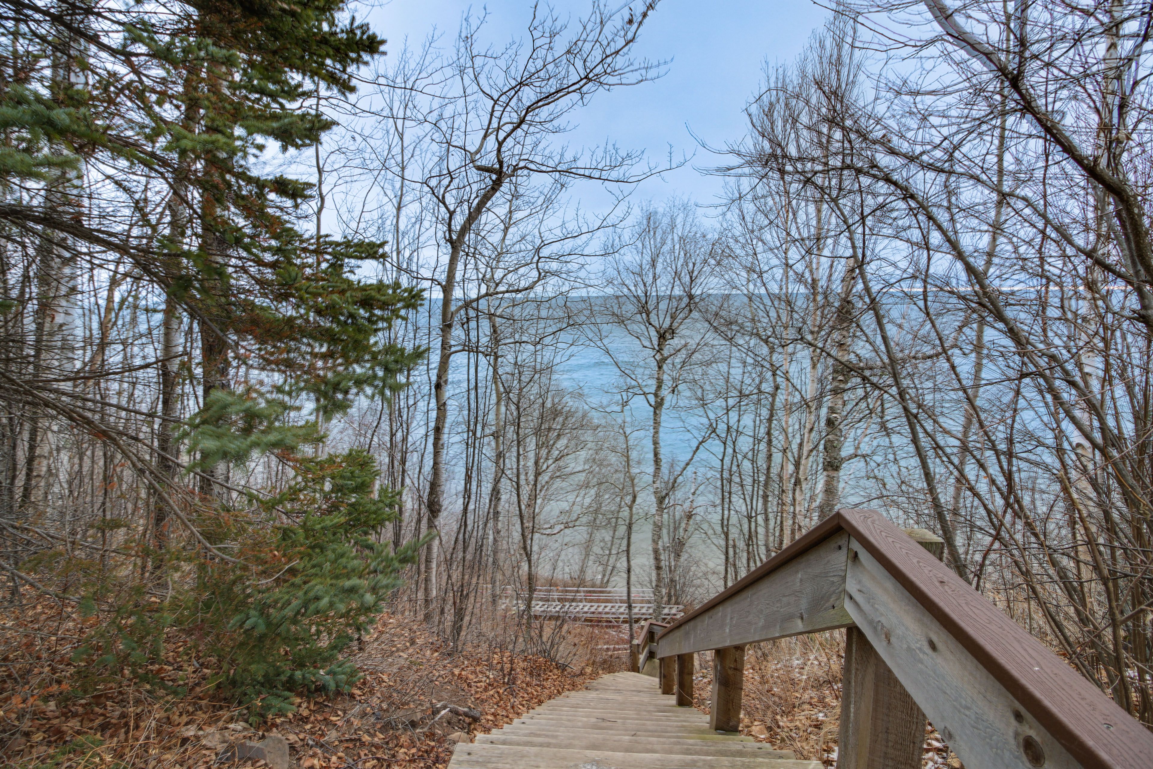 Townhome Exterior | Seasonal Beach Access | Lake Superior On-Site