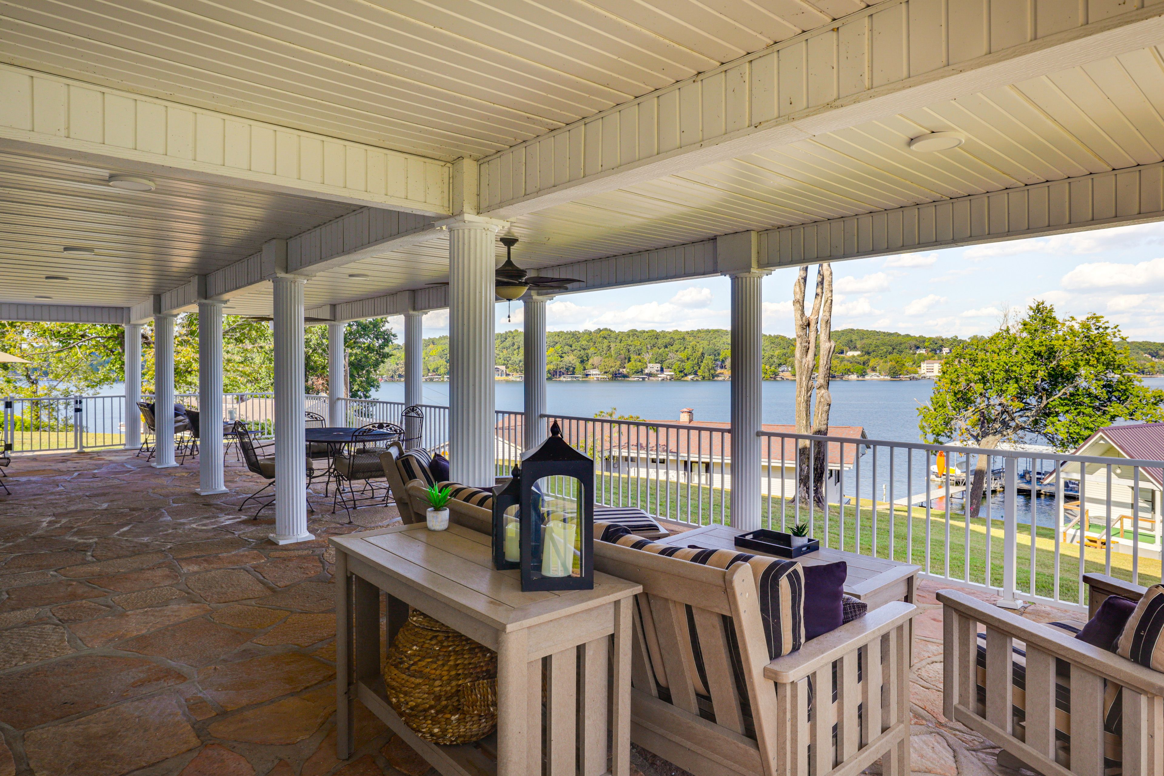 Covered Deck 1 | Gas Fire Pit | Lake Views | Ceiling Fans
