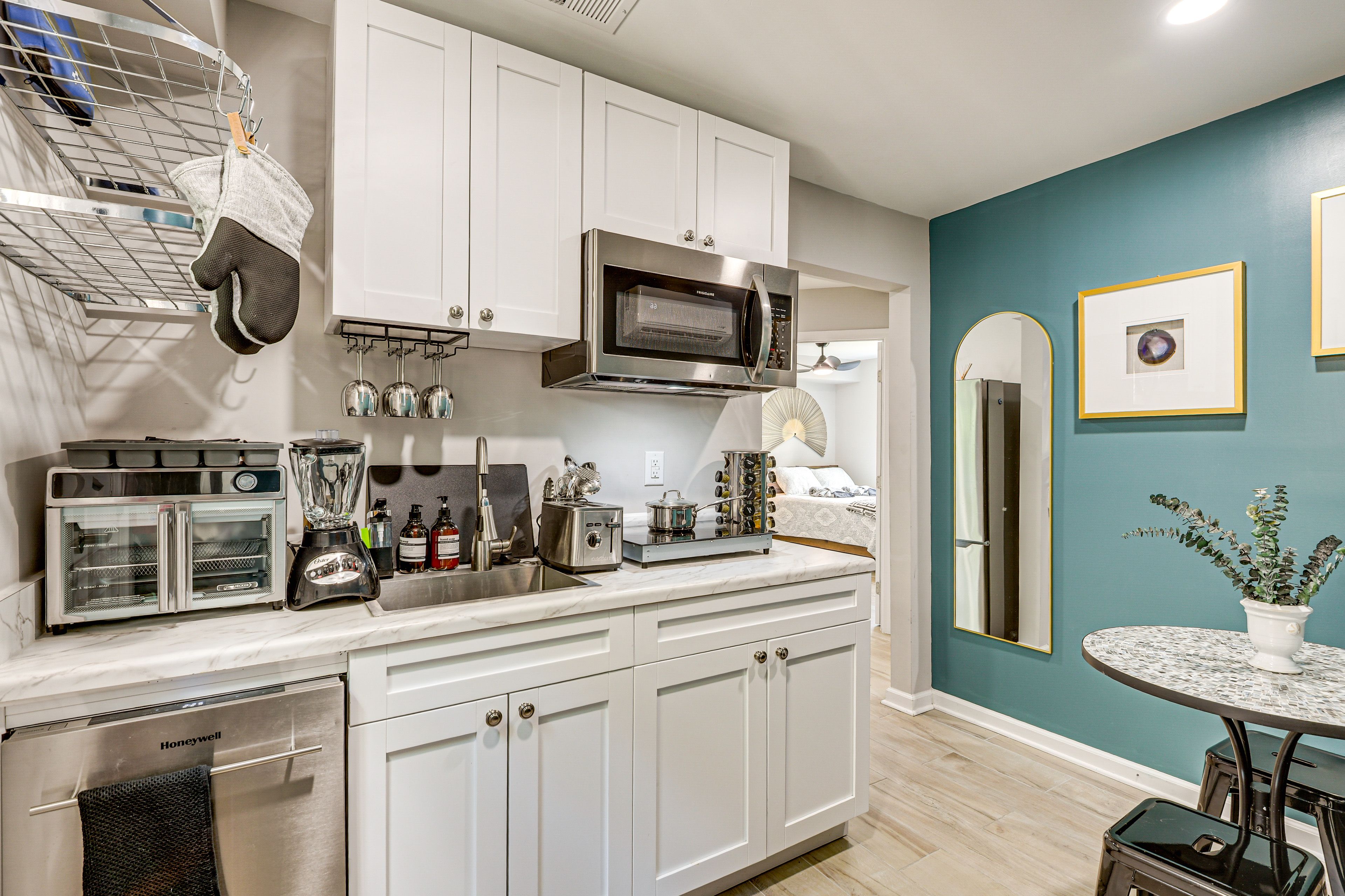 Kitchenette | Single-Story Apartment | Central Heating & A/C | Self Check-In