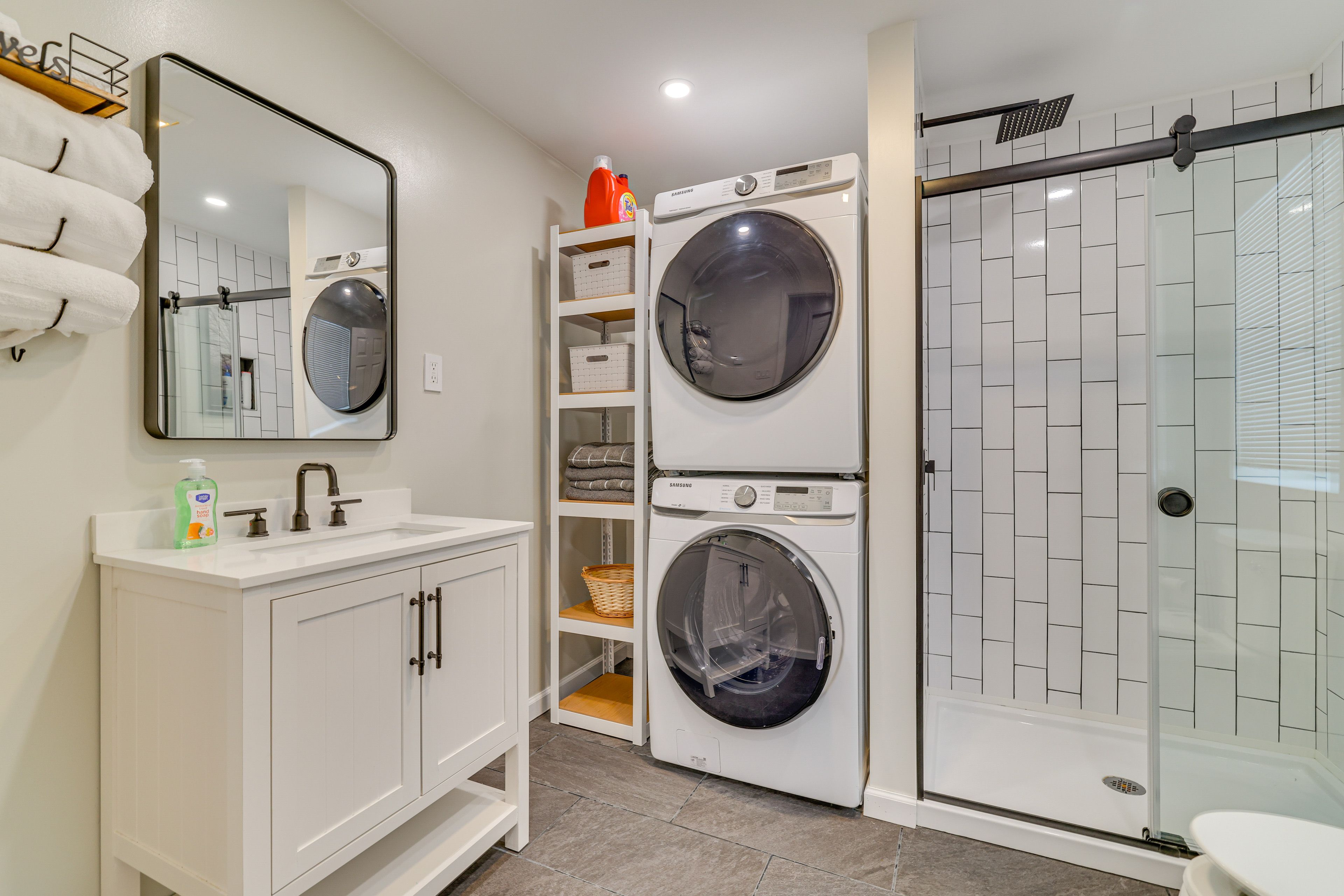 Full Bathroom | Basement | Washer + Dryer | Laundry Detergent