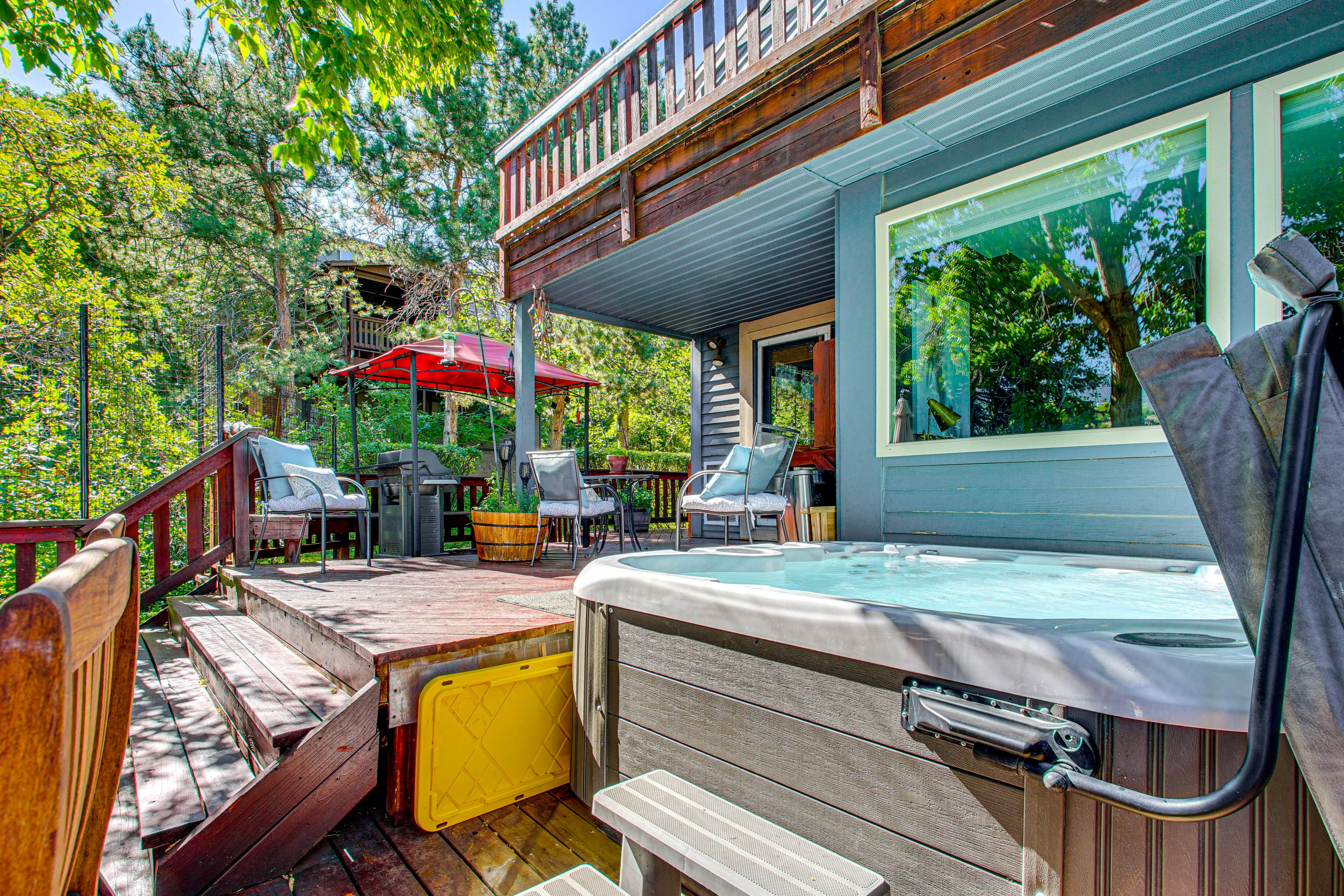 Property Exterior | Furnished Deck | Gas Grill | Mountain Views