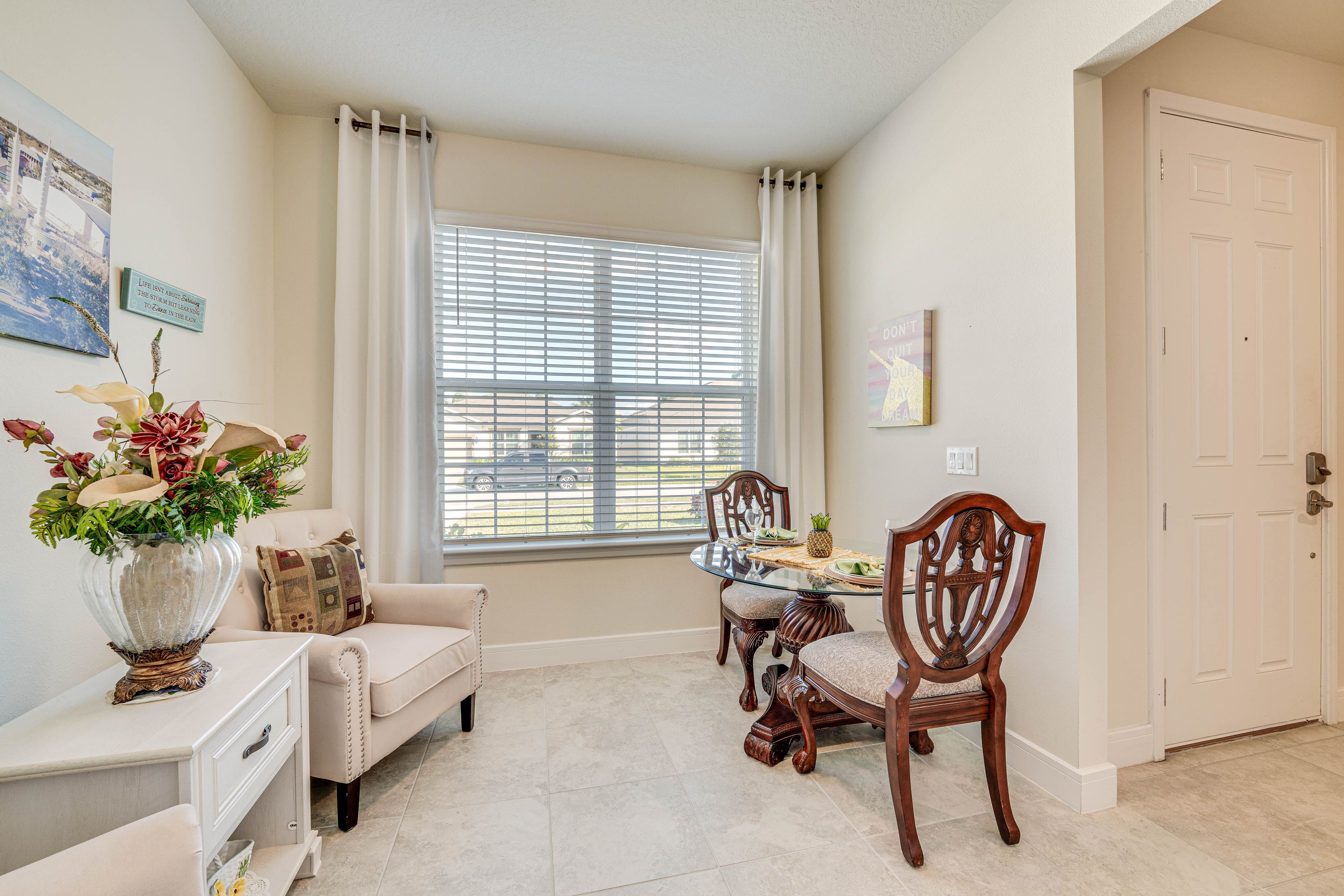 Living Room | Dining Table | Dishware/Flatware | Trash Bags/Paper Towels