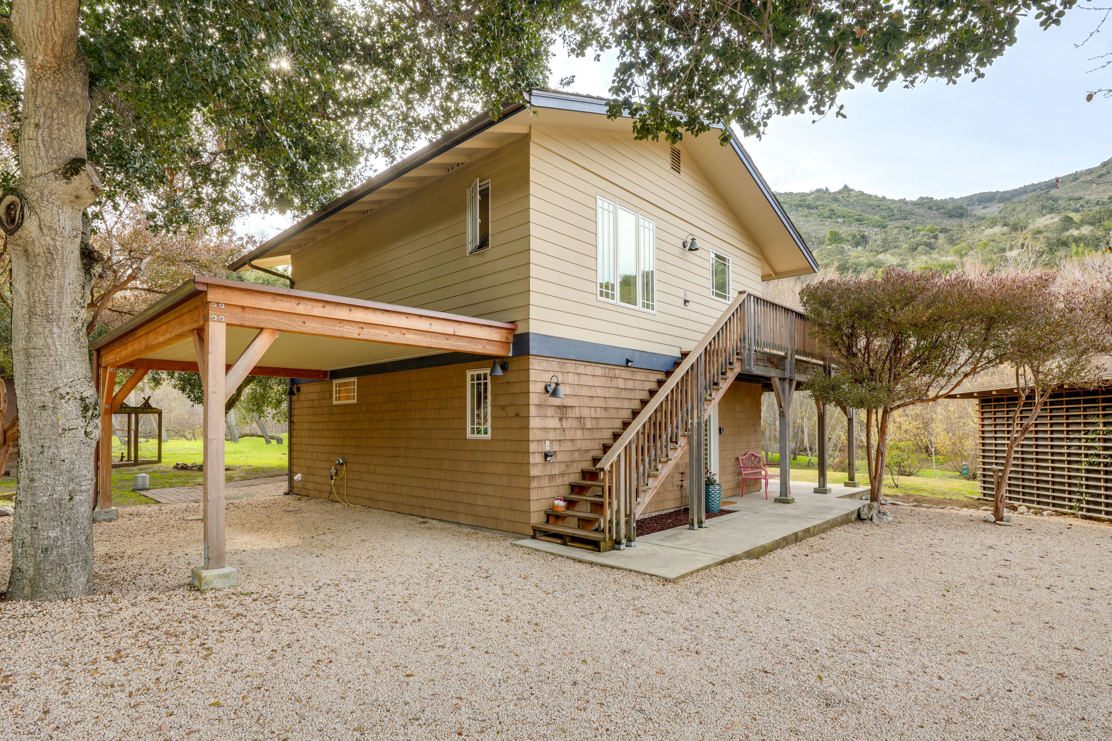 Home Exterior | Expansive Mountain Views | Steps to Carmel River