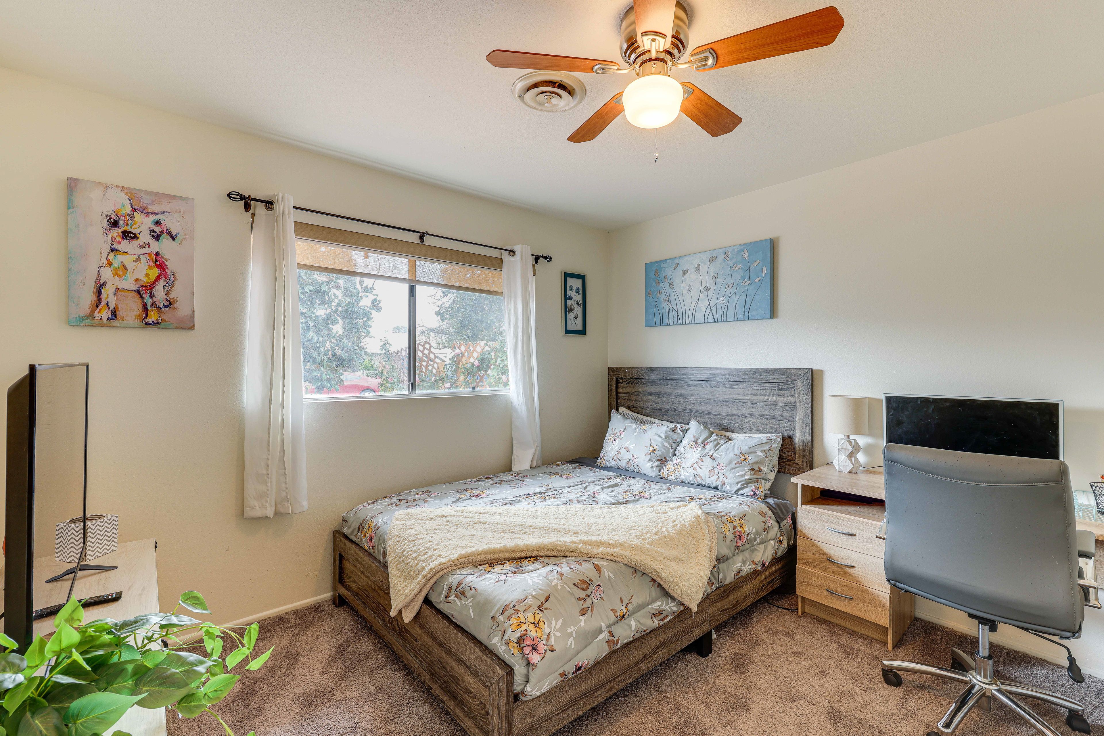 Bedroom 1 | Queen Bed | Linens Provided | Smart TV | Workspace