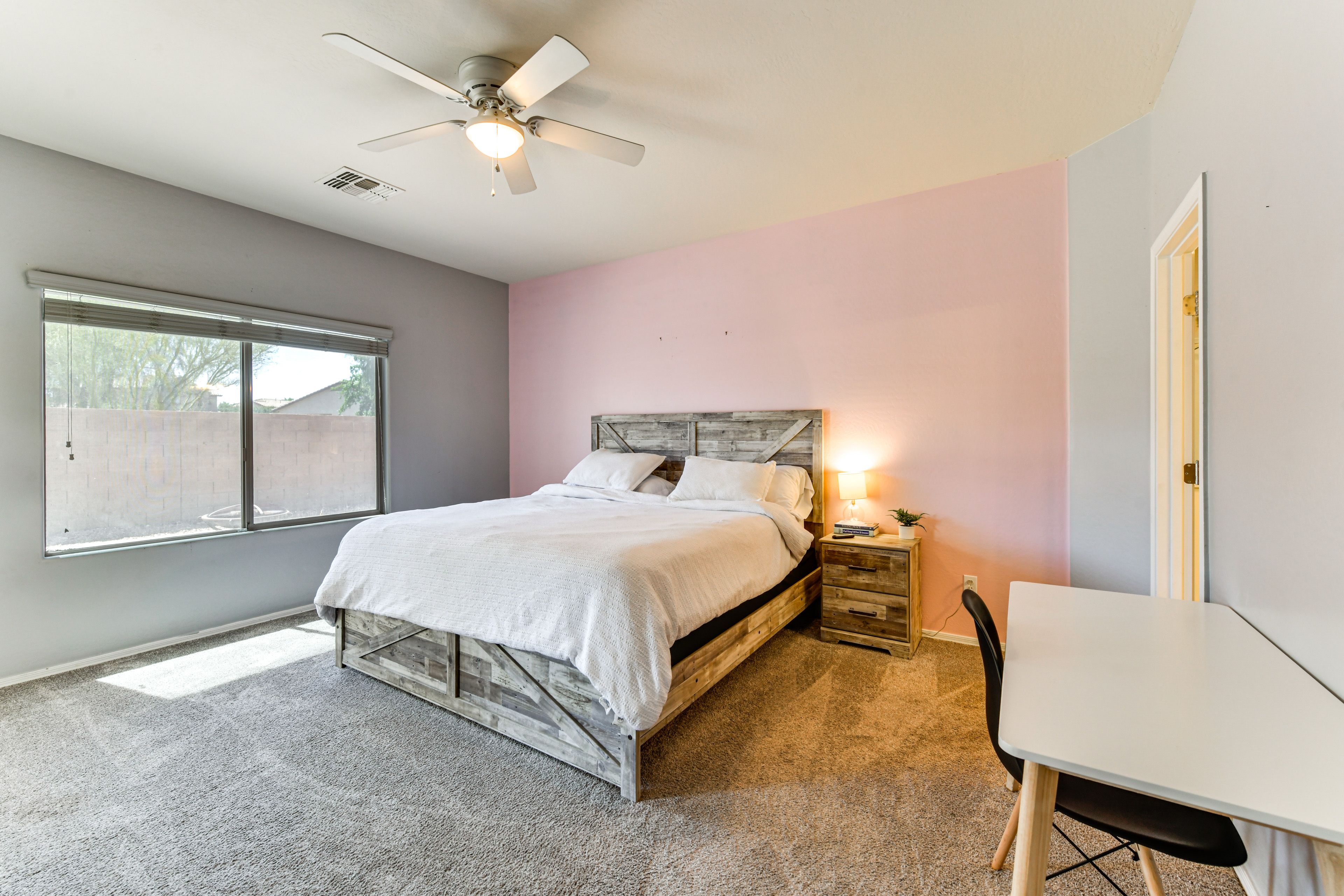 Bedroom 1 | King Bed | Desk Workspace | Linens Provided | Smart TV