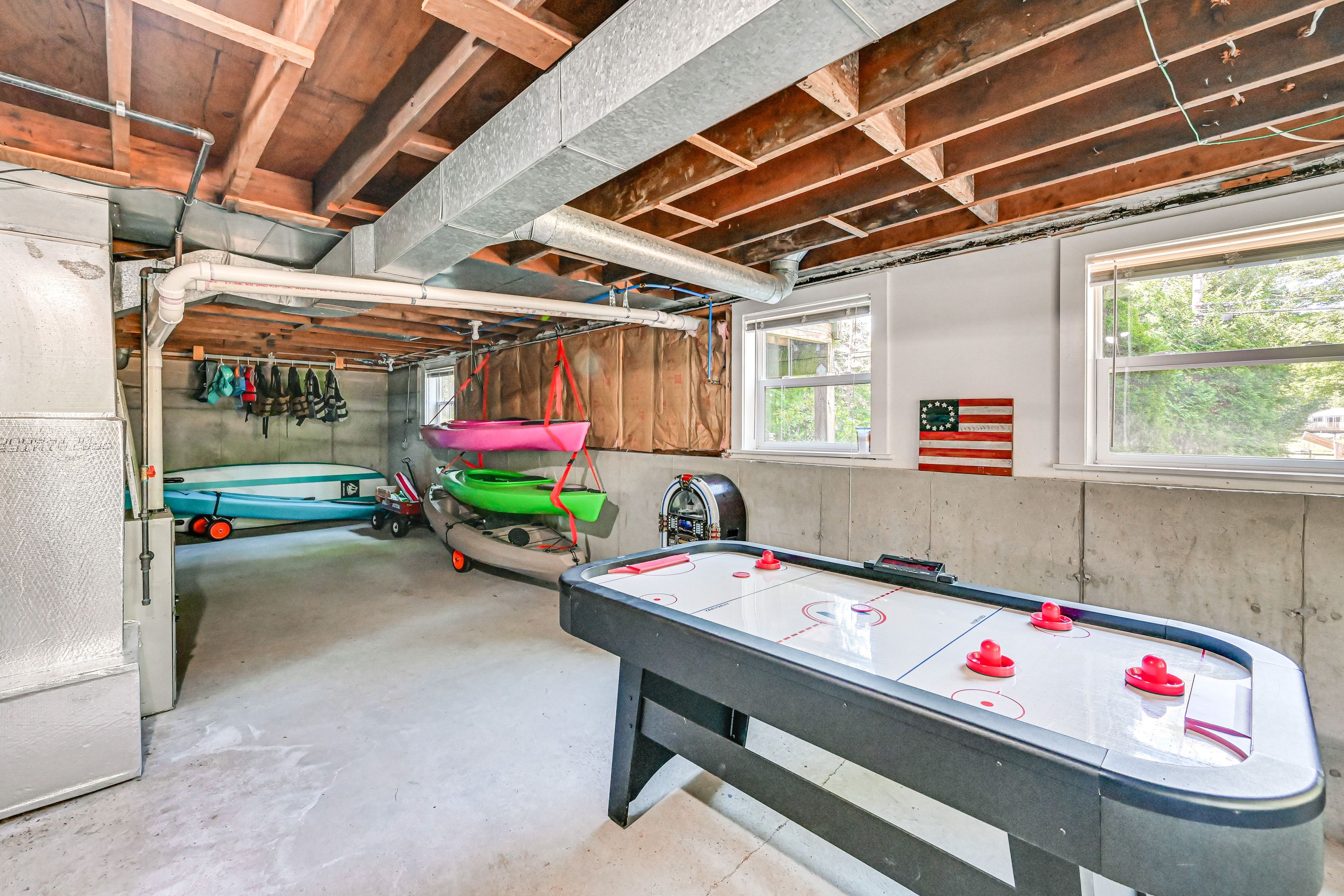 Basement | Lower Level | Air Hockey Table | 4 Kayaks | Washer/Dryer