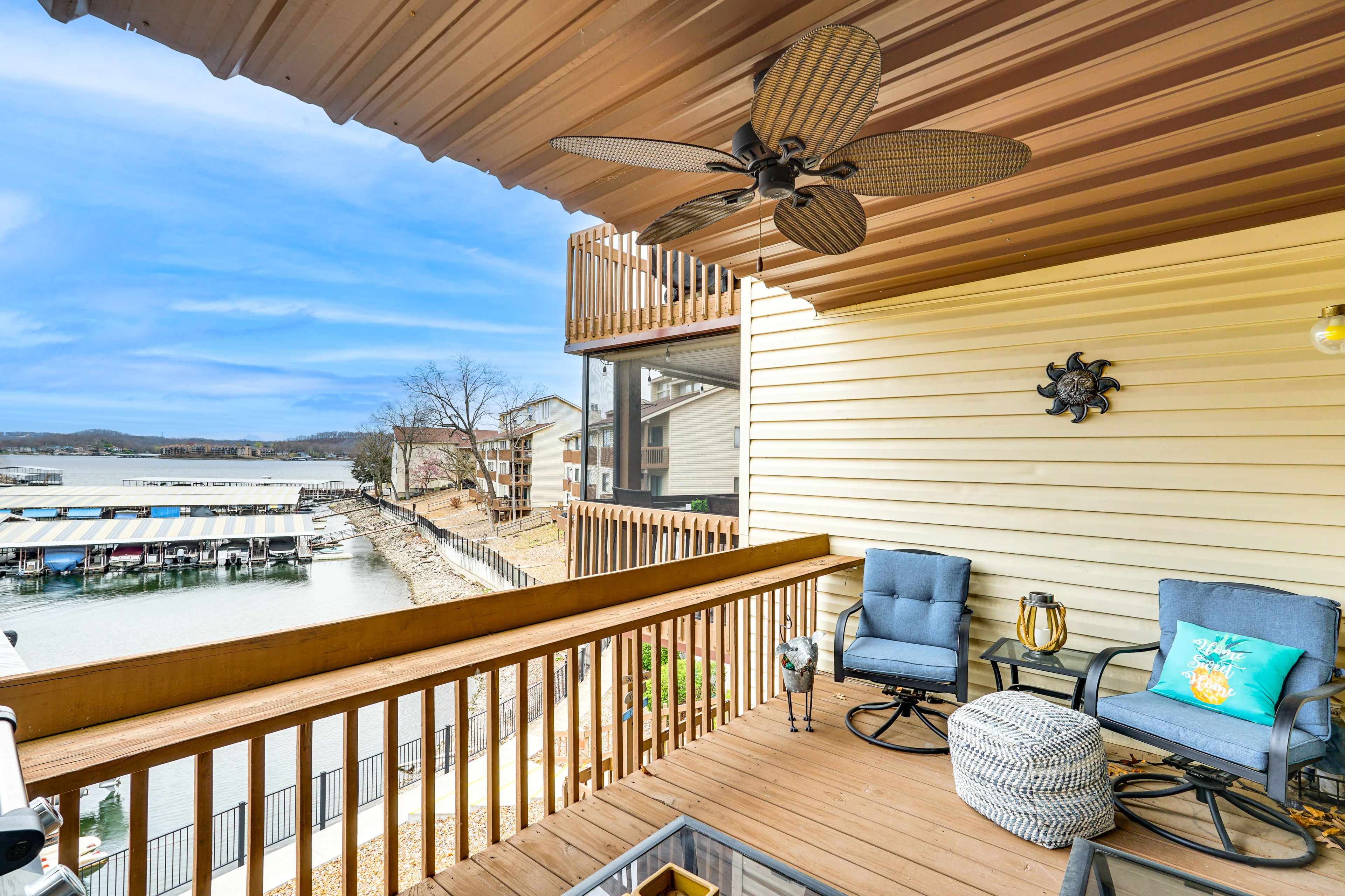 Covered Balcony | Gas Grill | Lounge Seating | Lake Views