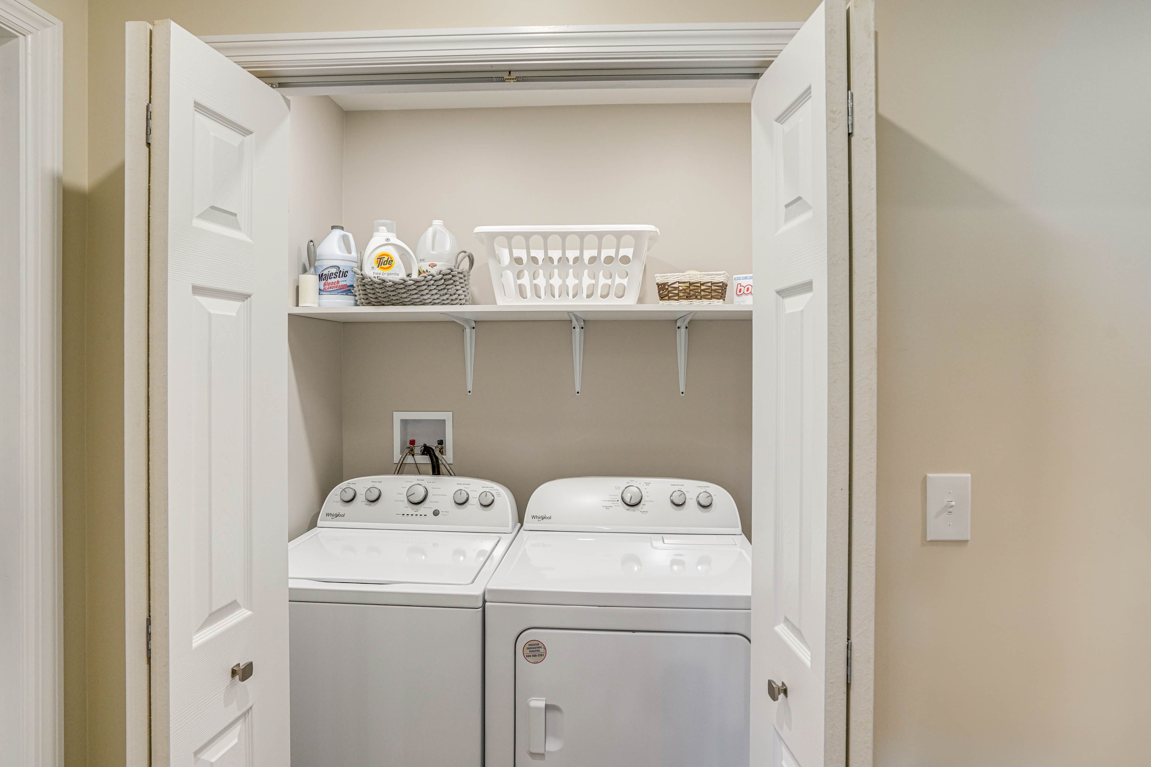 Laundry Area | 1st Floor | Washer/Dryer | Hangers | Trash Bags/Paper Towels