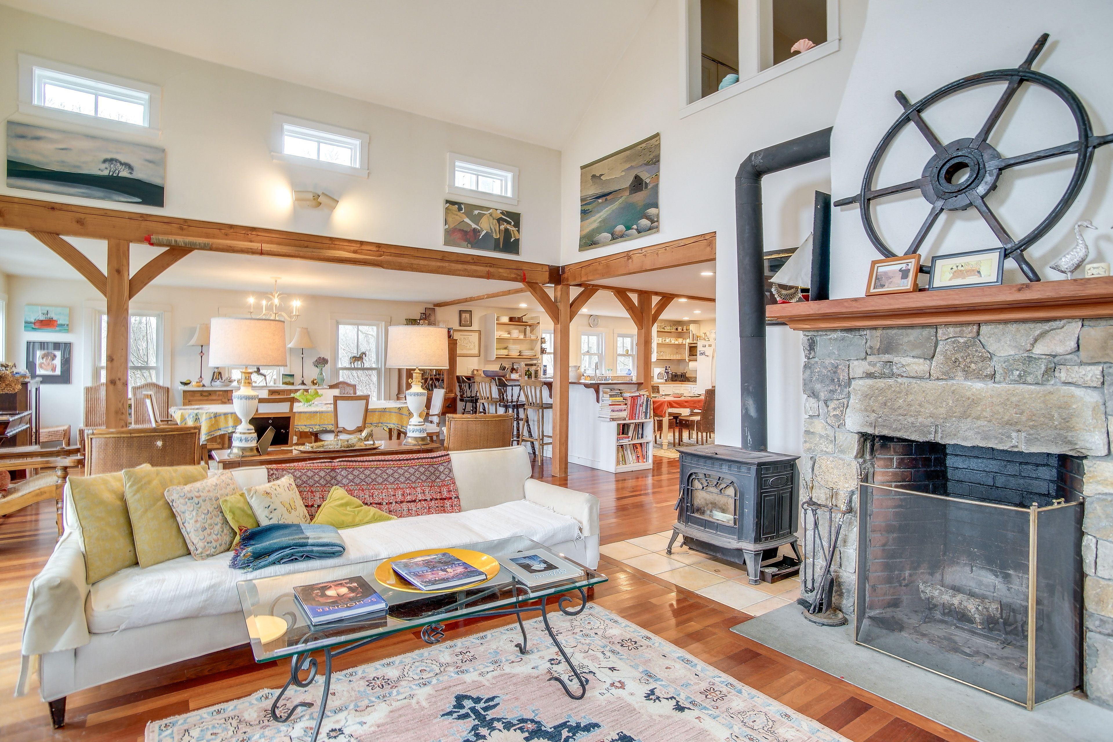 Living Room | Wood-Burning Stove & Fireplace | 1st Floor