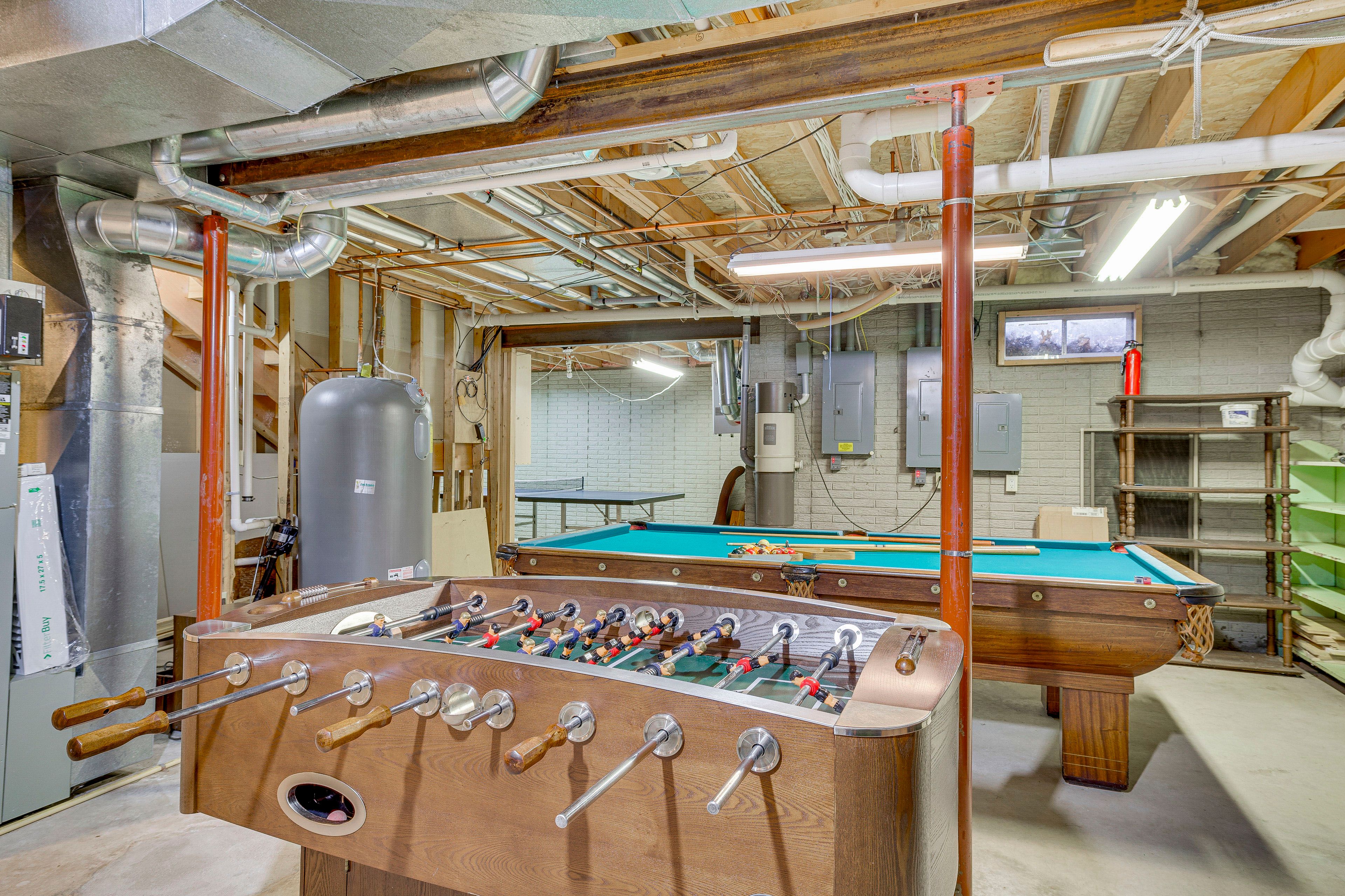 Game Room | Basement Level | Foosball | Pool Table | Ping-Pong Table | Piano
