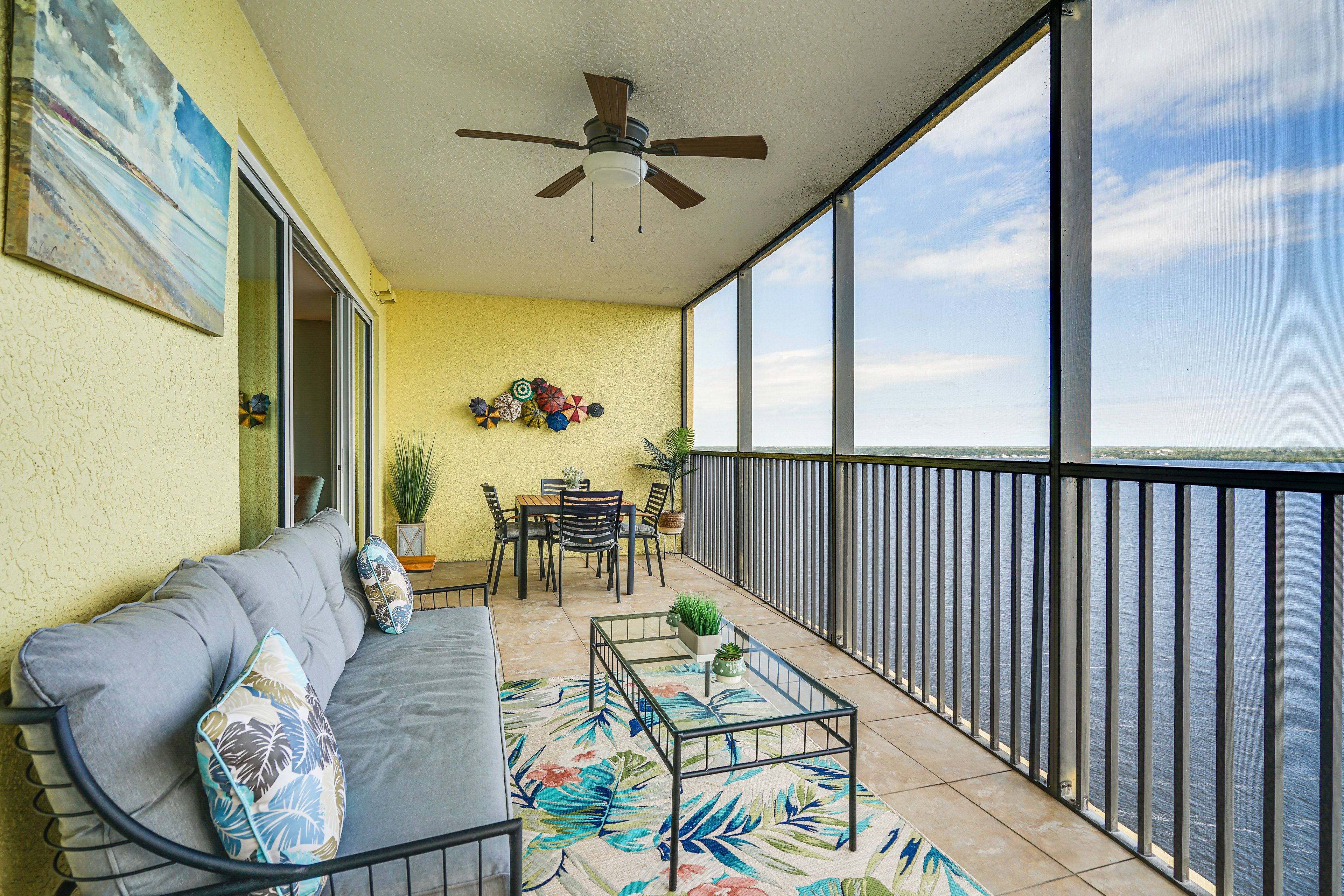 Condo Exterior | Furnished Balcony | Dining Area | River Views