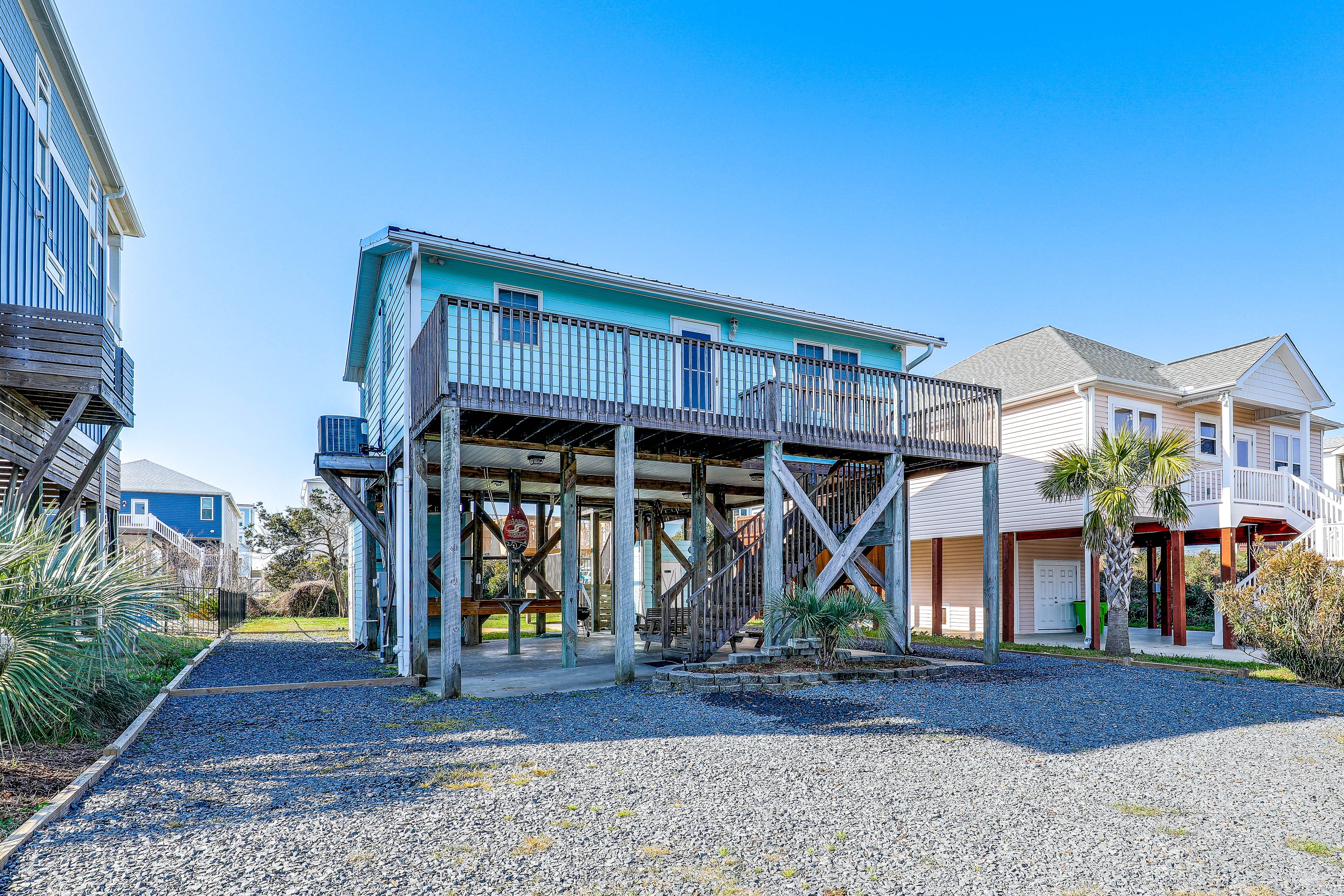 Oak Island Vacation Rental | 2BR | 1BA | 768 Sq Ft | Stairs Required to Enter